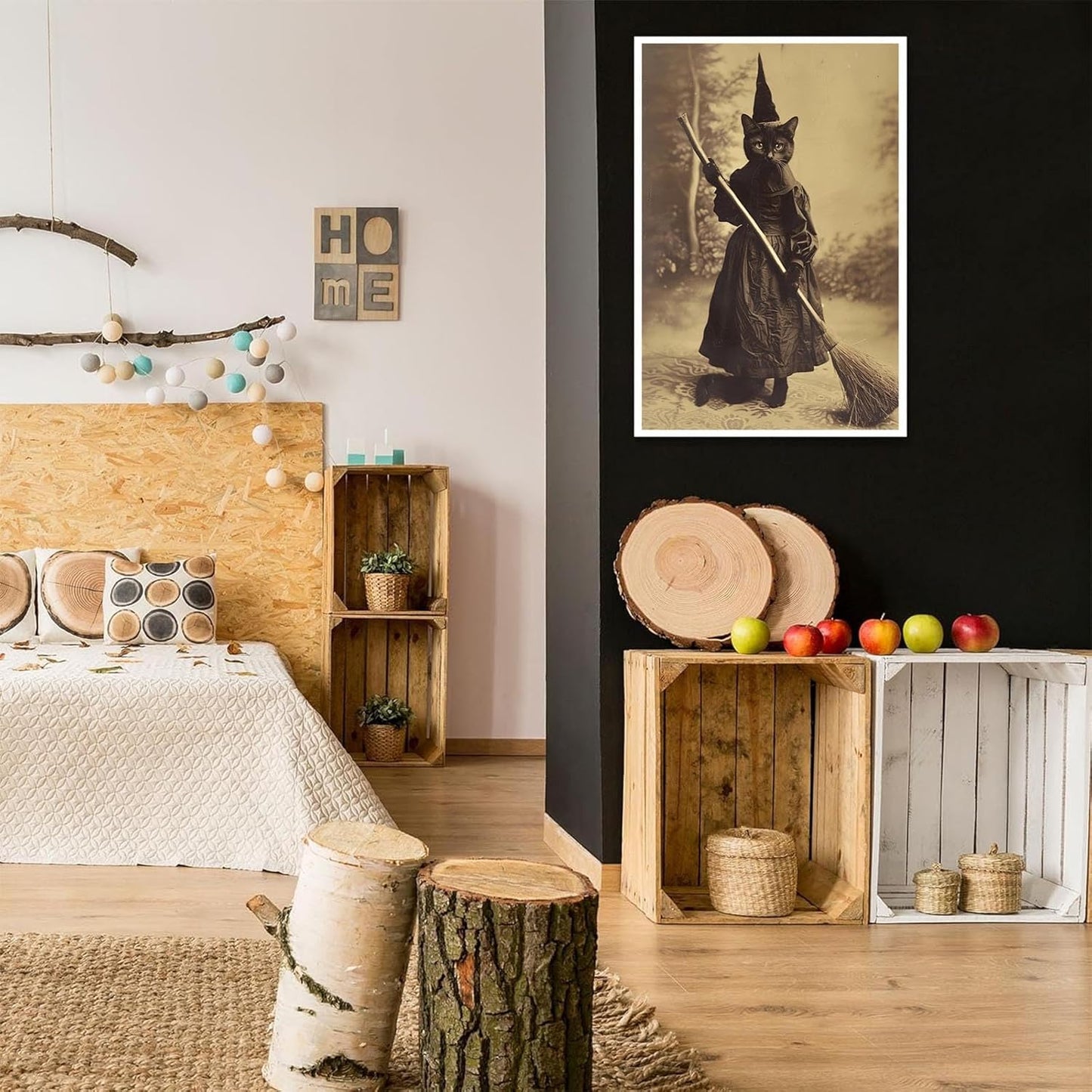 Halloween Decor Posters Black Cat Witch Canvas Wall Art Vintage Spooky Print Of Gothic Room Family Dark Academia Decorations Creepy Picture Poster Aesthetic 24X36inch Unframed