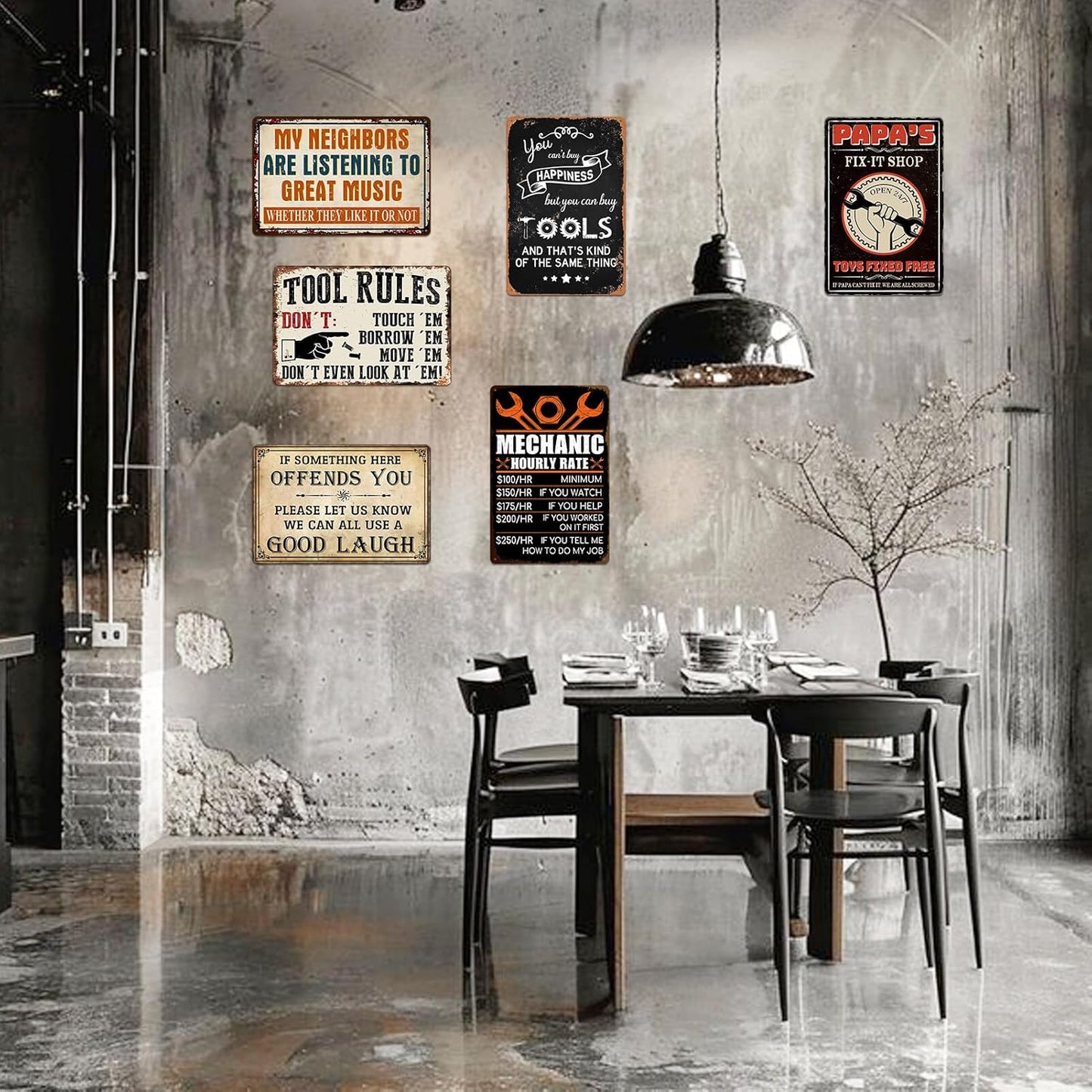 Garage Signs Metal Wall Decor - Vintage Tool Rule Metal Tin Signs for Men, Funny Shop Accessories Bar Decoration for Man Cave 8x12 Inch