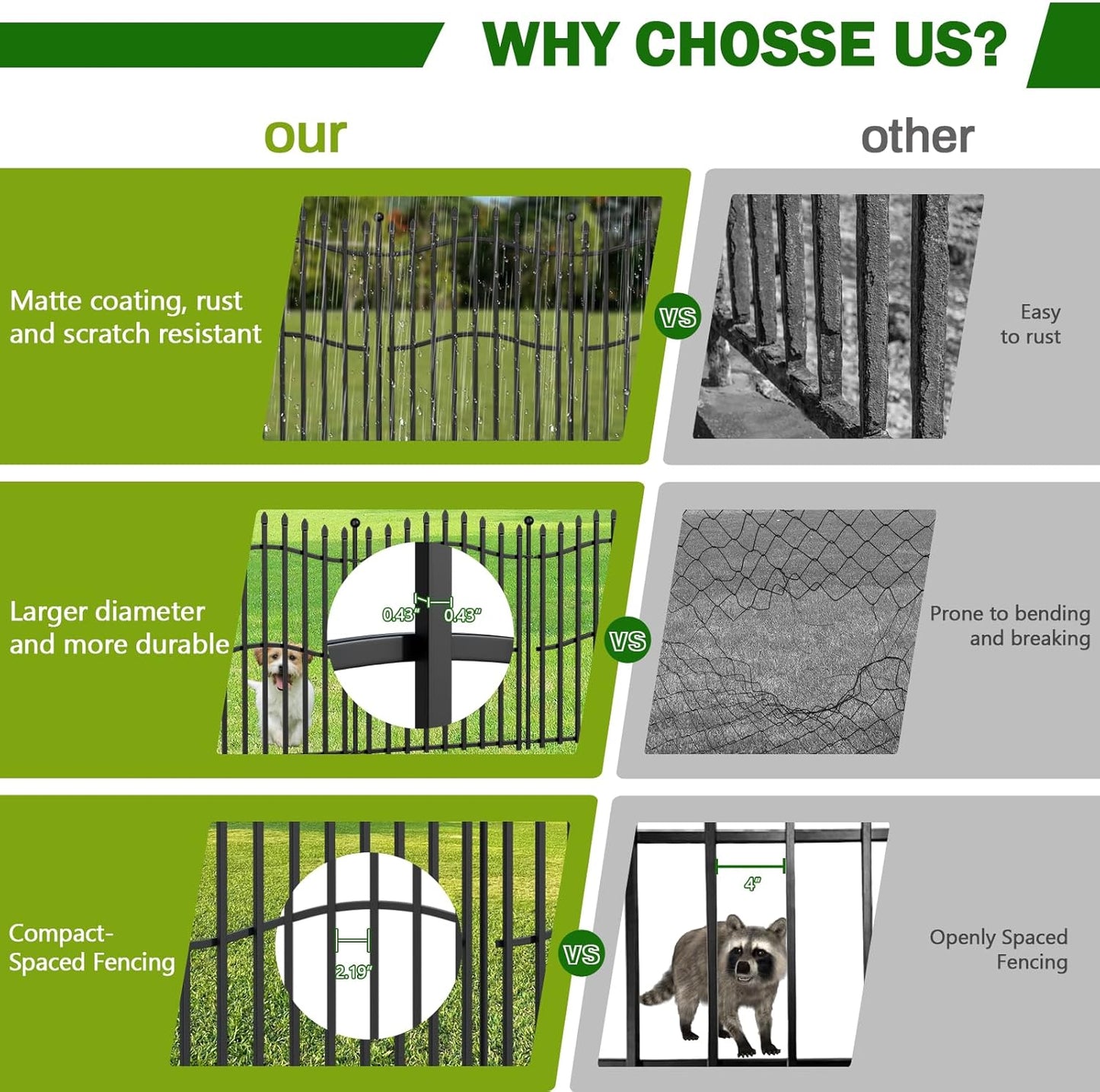 20 Panels Tall No Dig Garden Fence - 32in H x 45ft L 19 Panels + 1 Gate, Reinforced Square Tube Rustproof Animal Barrier, Decorative Metal Fencing for Yard & Outdoor Dog Pet Play Areas