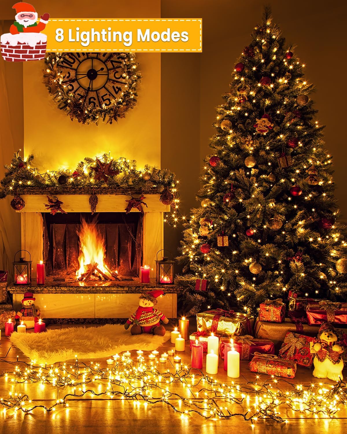 315FT 800 LED Christmas Tree Lights,String Lights Green Wire with 8 Modes, Timer and Memory, Plug in Outdoor Waterproof Twinkle Lights for Indoor Yard Xmas Holiday, Warm White