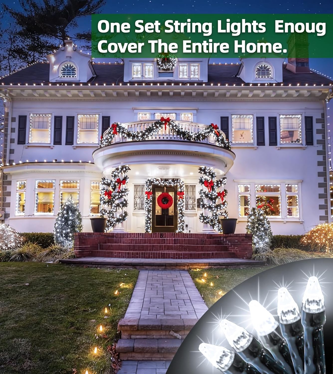 300LED Christmas Lights Outdoor Indoor Use, 12 Lighting Modes 75ft Christmas Tree Lights with Timer, Dimmable Cool White LED StringLights Waterproof for Yard Tree Wedding Party Holiday Cool White