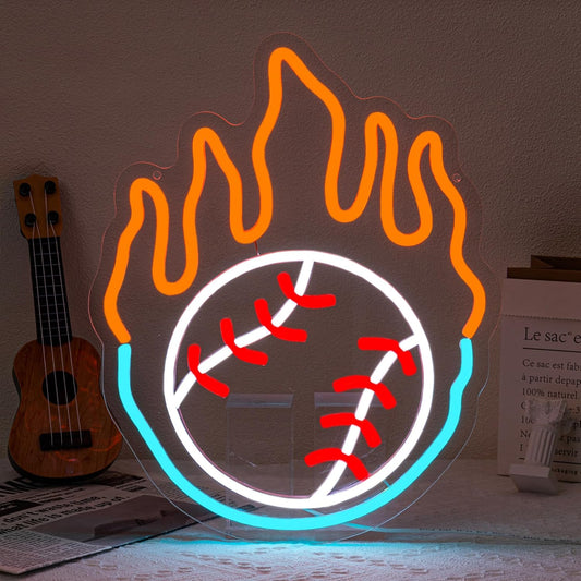Baseball Neon Sign for Wall Decor Dimmable Baseball On Fire Neon Light Colorful LED Neon Light Sport Neon Signs USB Powered Neon Sign for Bedroom Field Club Man Cave Decoration