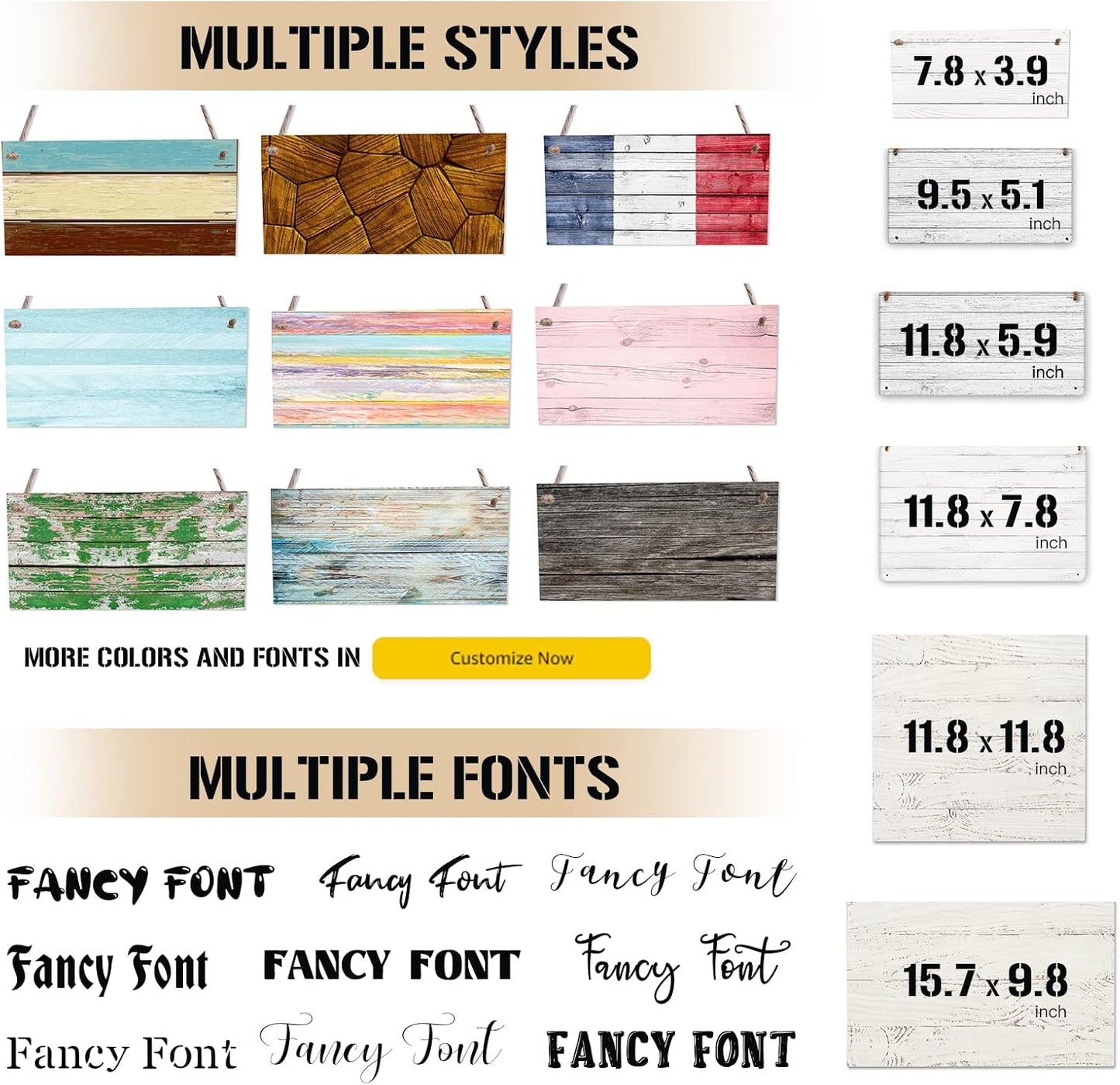 Custom Wood Sign With Hanging String, Personalized Wooden Name With Text Logo Photo, 20 Fonts, 100 Colors, Design Your Welcome for Front Door, Farmhouse 15.7x9.8 Inch