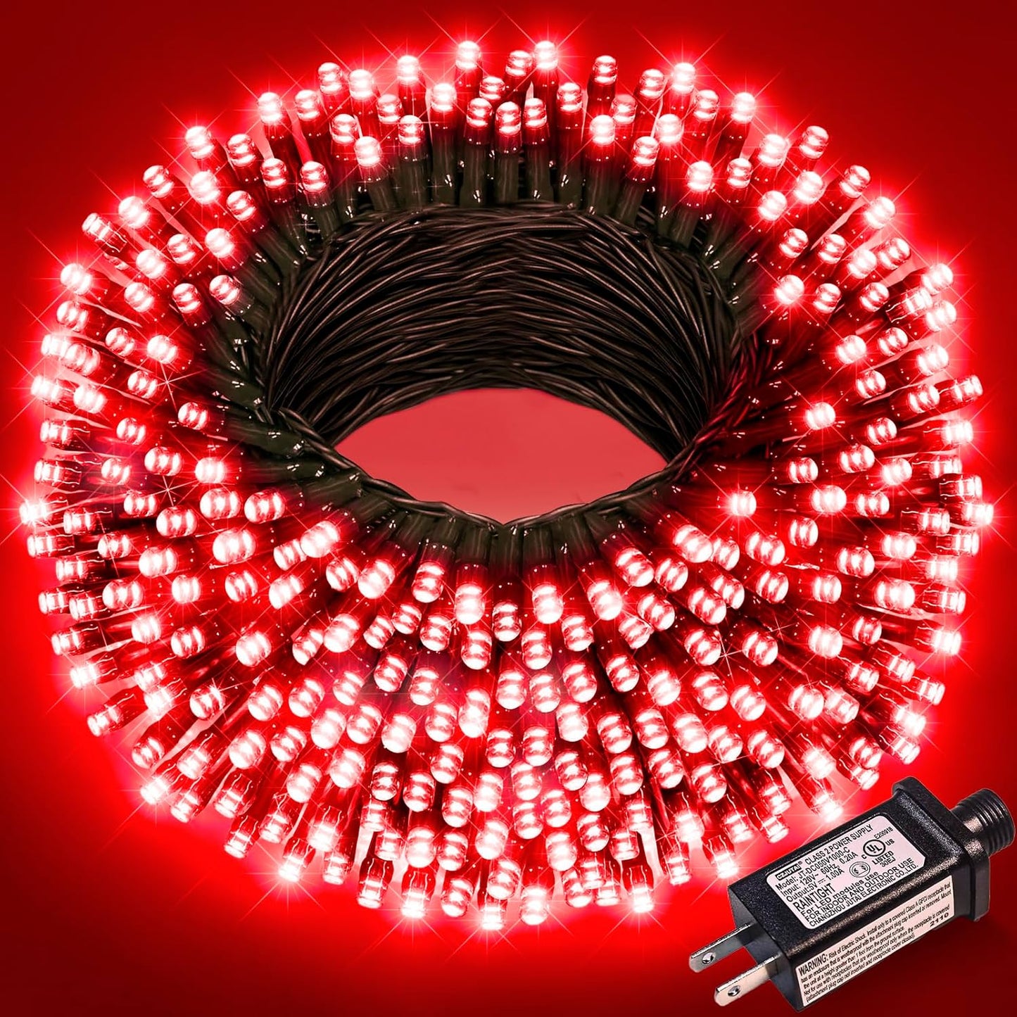 100FT 300 LED Christmas Lights Outdoor, Plug in Christmas Tree Lights with 8 Modes Waterproof, Plug in Green Wire String Twinkle Lights for Indoor Patio Wedding Party Decorations, Red