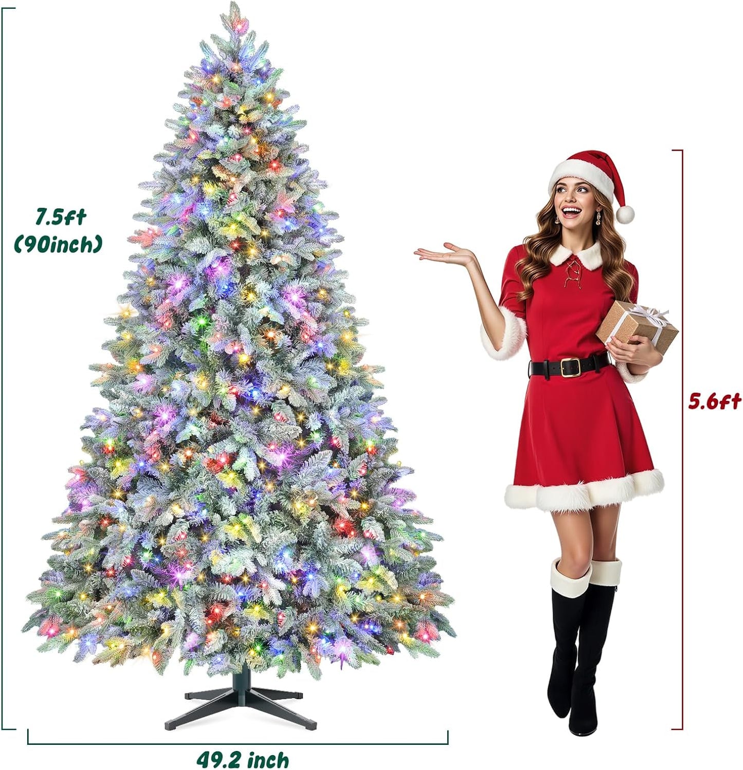 7.5FT Rotating Christmas Tree with Remote, Pre-Lit Artificial Green PE & PVC Xmas Tree, Multicolor LED Lights with Music & Flash Modes, Deluxe Holiday Home Decor