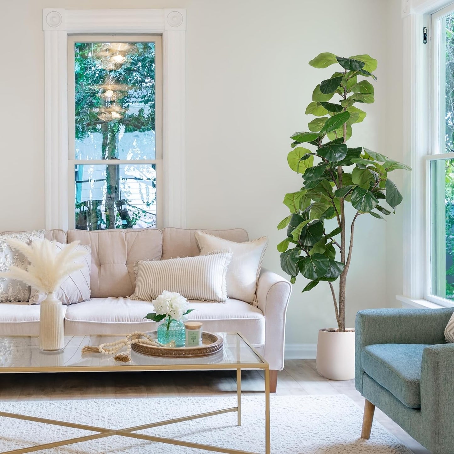 Artificial Fiddle Leaf Tree, 6ft Faux Plant Fake Ficus Lyrata Trees with White Planter, Artificial Fig Trees Floor Plants for House Office Living Room Indoor Home Decor, Housewarming Gift