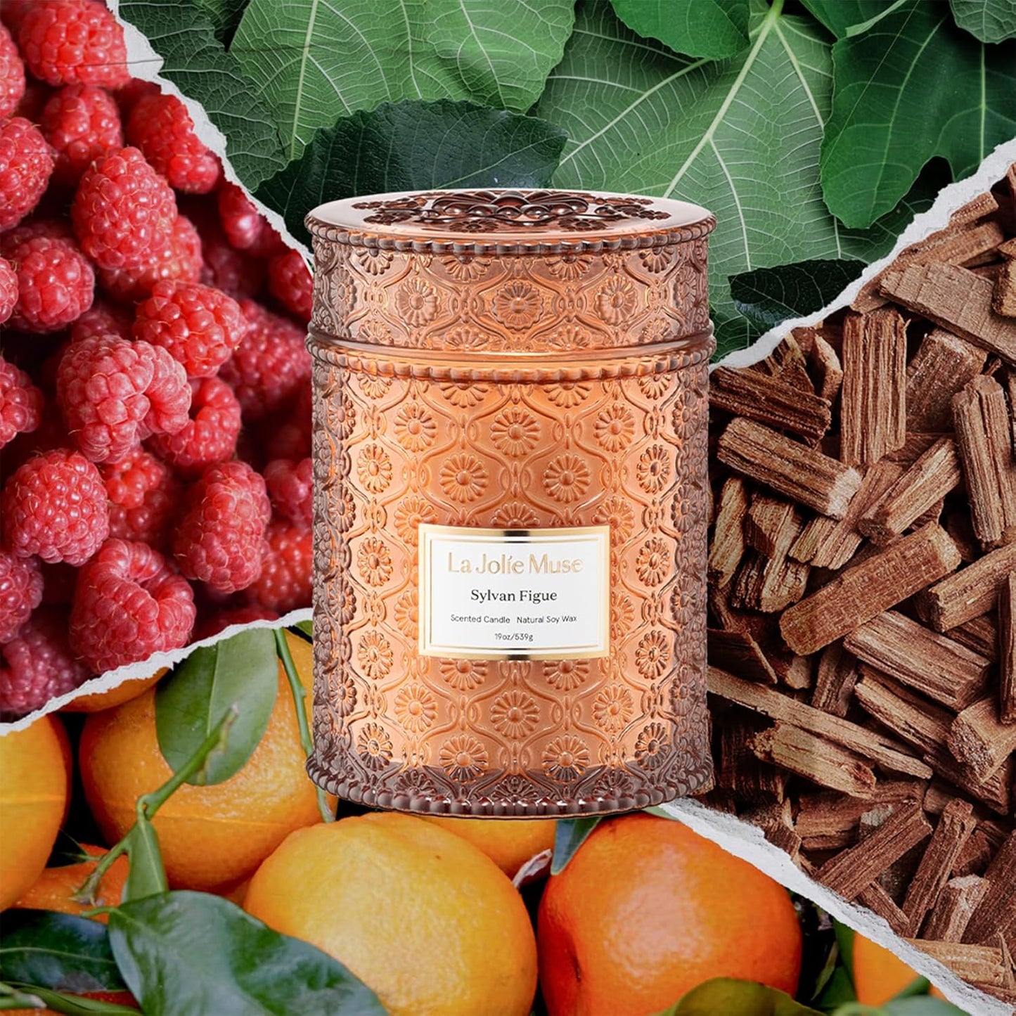 LA JOLIE MUSE Fall Candles - Sylvan Figue, Fig Leaf, Red Berries, Sandalwood | 19 oz Large Wooden Wick Candle | Natural Soy Wax | 90 Hours Clean Burn | Luxury Fig Candle | Gift-Ready for Hosts