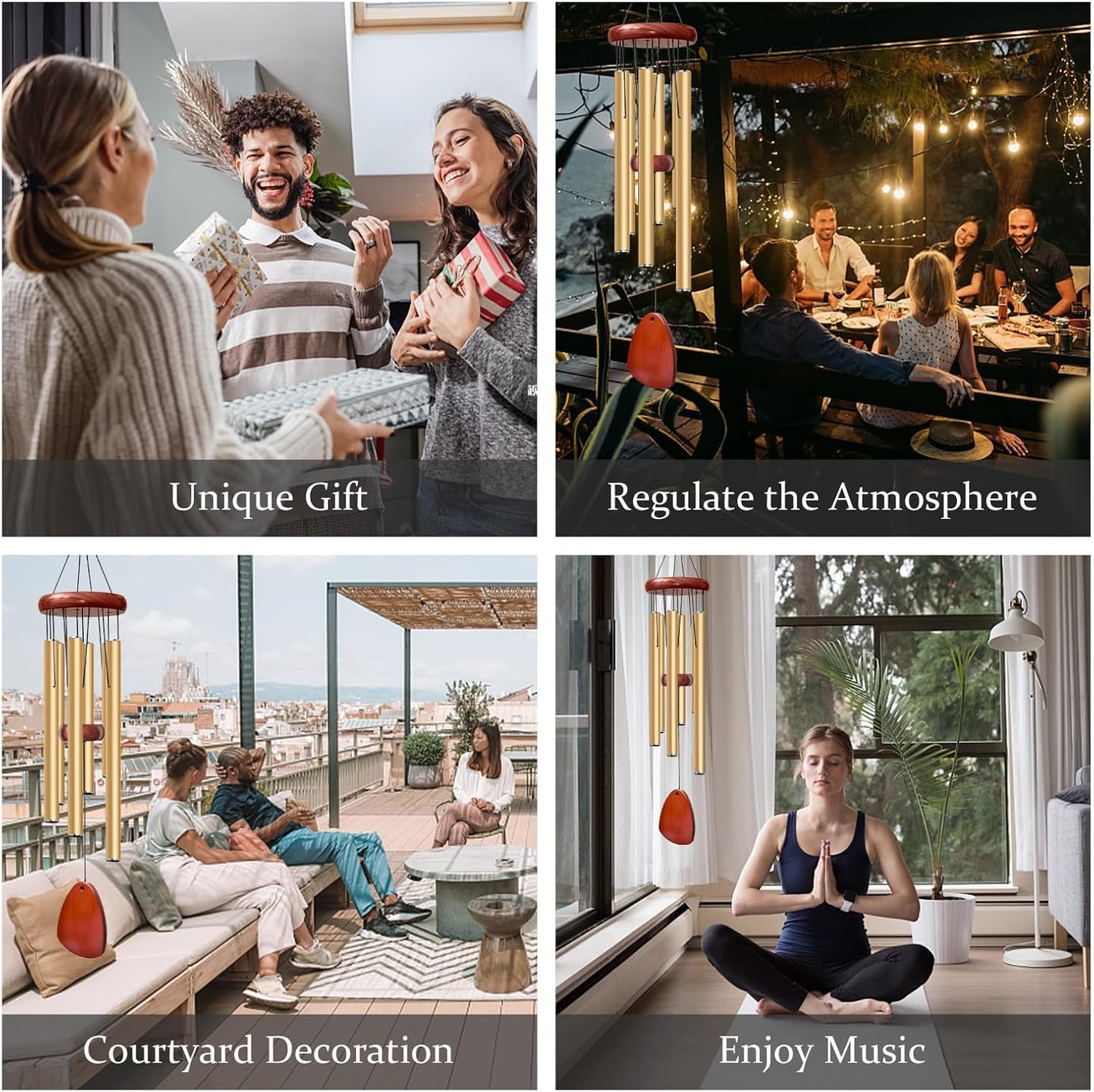 28" Wind Chime for Mothers Day, Decorative Wind Chimes for Outside, Memorial Windchimes Remembrance Gift for Women Mom Grandma, Metal Wind Chimes Outdoor Decor for Garden Patio Zen(Gold)