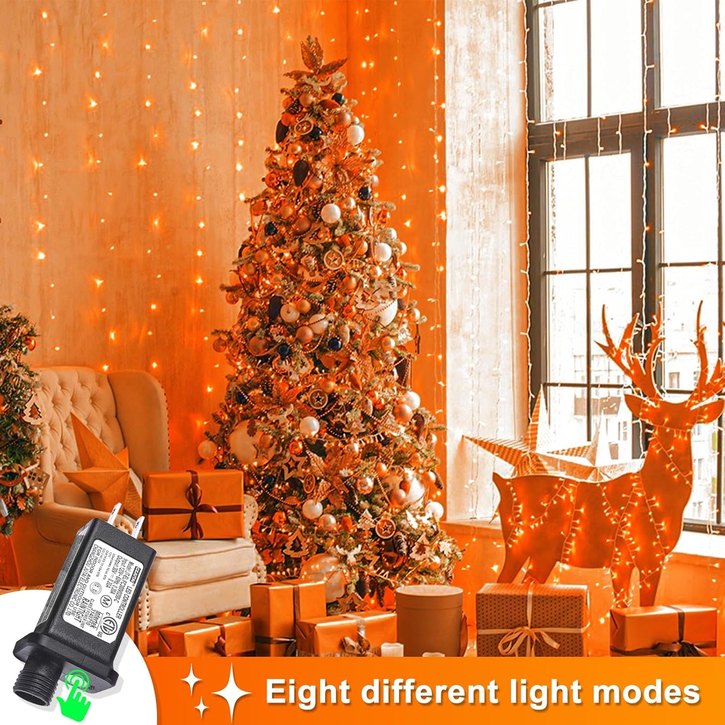800 LED Orange Lights for Halloween, 262 FT Halloween Lights Indoor Outdoor Clear Wire with 8 Modes, Plug in Waterproof Orange String Light for Christmas Tree Party Thanksgiving Decorations