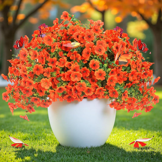 ‌20 Bundles Artificial Flowers for Outdoors‌ with 6 Faux Butterflies, UV Resistant ‌Fake Flowers‌ with Eucalyptus Leaves, ‌Artificial Plants Outdoor‌ for Patio Garden Porch Home Decor (Orange)