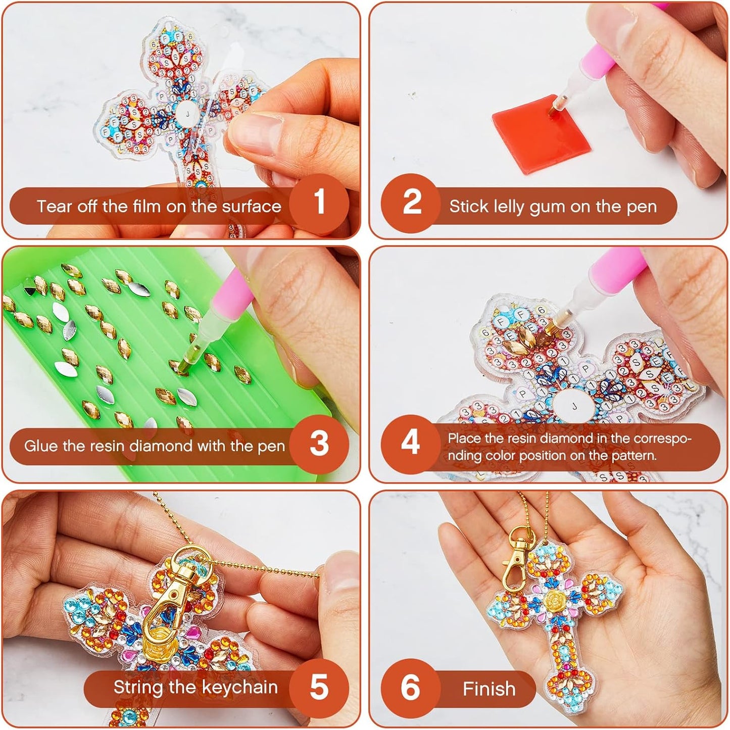 Henoyso 20 Pcs Diamond Art Painting Keychains Kits for Adults 5d Double Sided Cross Shaped Diamond DIY Painting Keychains Gem for Beginners Kids Adults DIY Crafts Decor Gift Party(Cross)