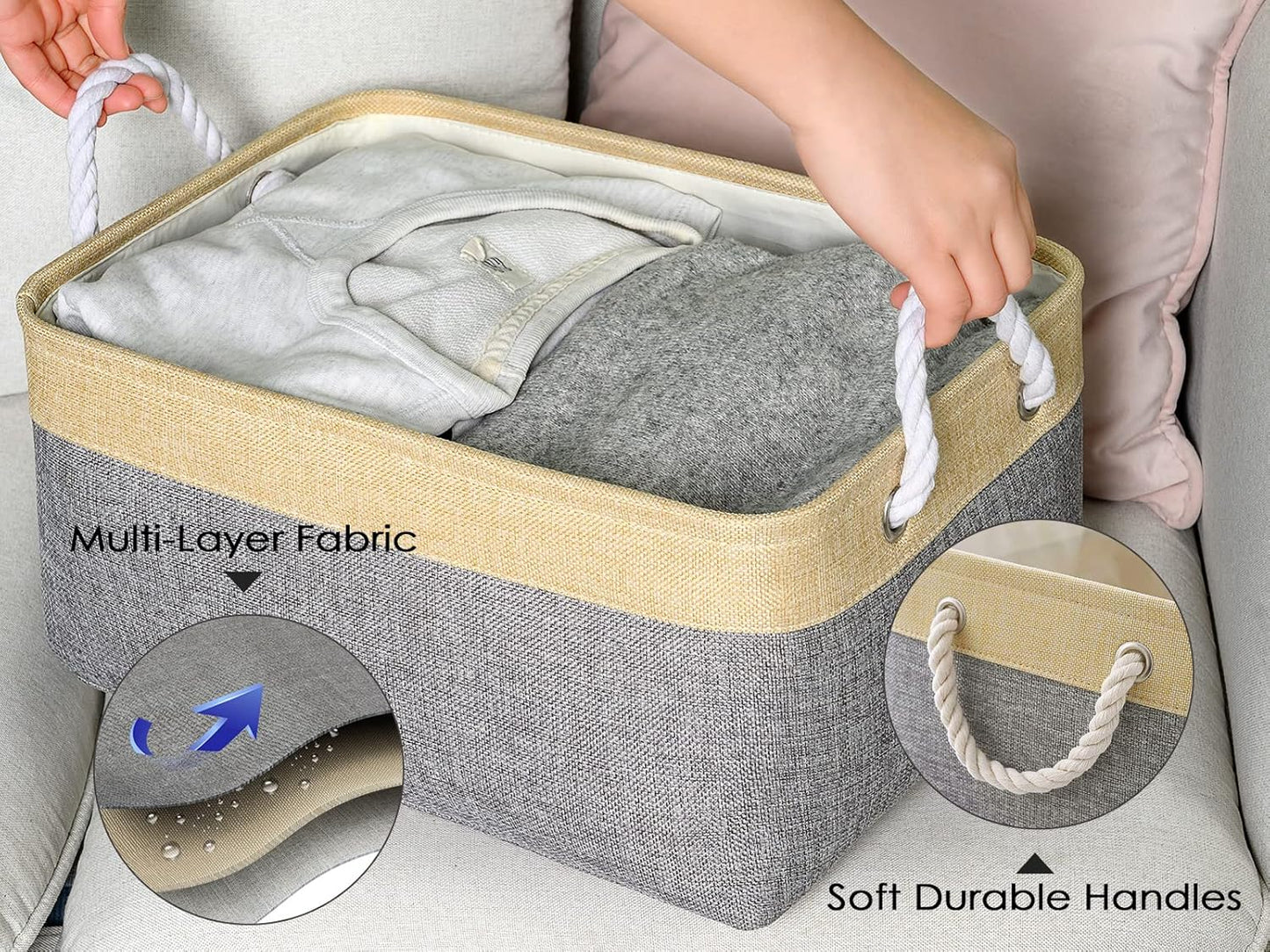 TheWarmHome Storage Bins for Organizing,Sturdy Storage Basket, Decorative Foldable Storage Baskets for Shelves Closet Toy (Gold&Grey Medium - 3 Pack 13.8L×9.8W×6.7H inch)