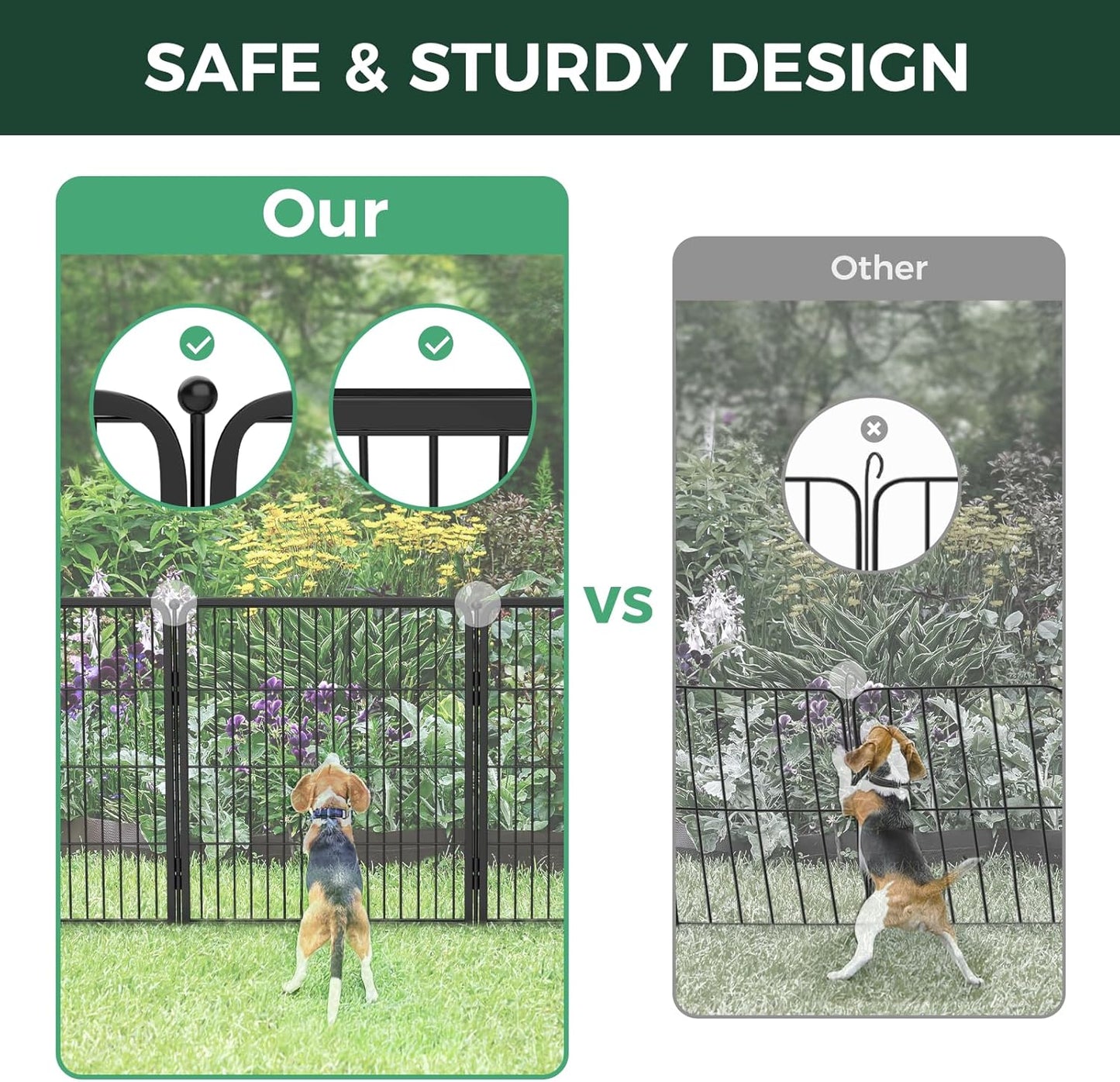 FXW Garden Fence Outdoor for The Yard – 32in(H) x 13.3ft(L) Heavy Duty Metal Animal Barrier for Dog and Rabbit, Decorative Dog Fence, 6 Panels, Black