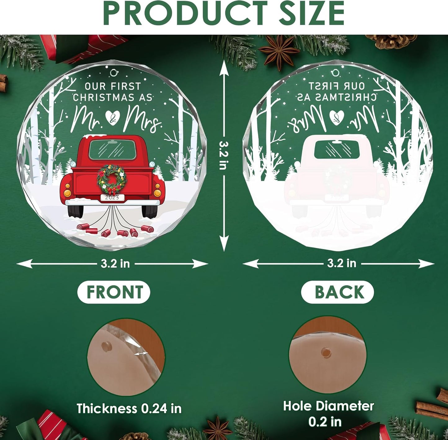 Teezwonder Anniversary Wedding Gifts for Him & Her - 2024 Christmas Ornament - Just Married Couple Gifts for Men, Women, Husband & Wife, Mr & Mrs - Christmas Tree Decoration Glass Ornament