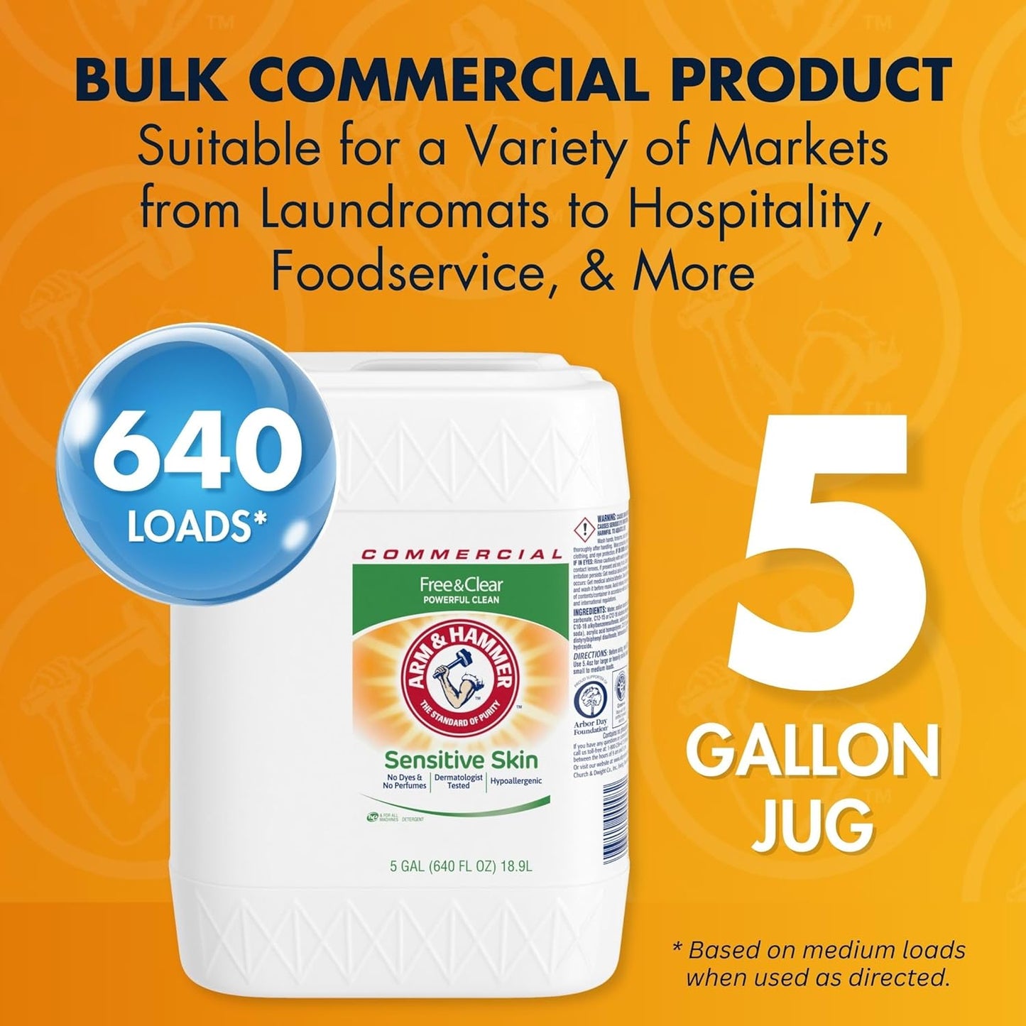 Arm & Hammer Liquid Laundry Detergent Professional, Sensitive Skin, 5 Gallon (Pack of 1) 640 Loads