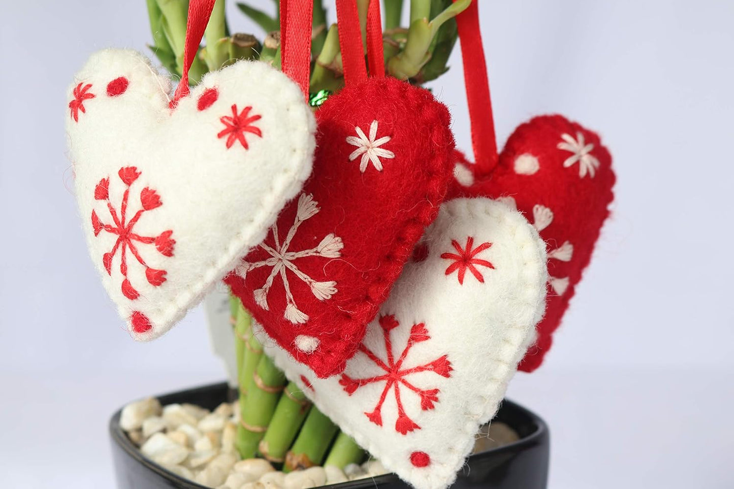 Hearts Christmas Ornaments Set of 4-Snowflake 100% Pure New Zealand Wool Handmade Eco-Friendly Valentine's Day Decor Shower Nursery Decoration Fair Trade (4, Heart)