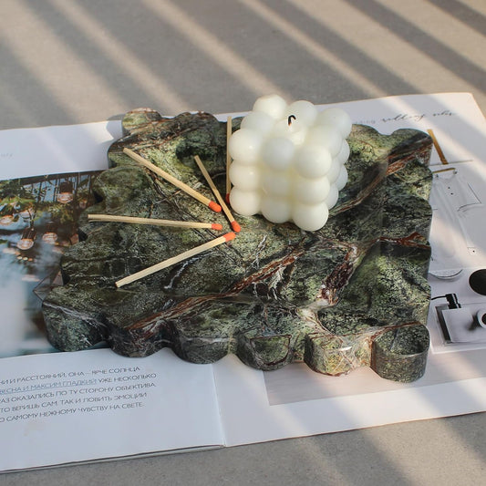 Natural Luxury Marble Tray with Scalloped Edge, Handmade Square Decorative Tray, Catch All Tray for Counter, Dresser, Nightstand and Home Décor (Rain Forest Green)