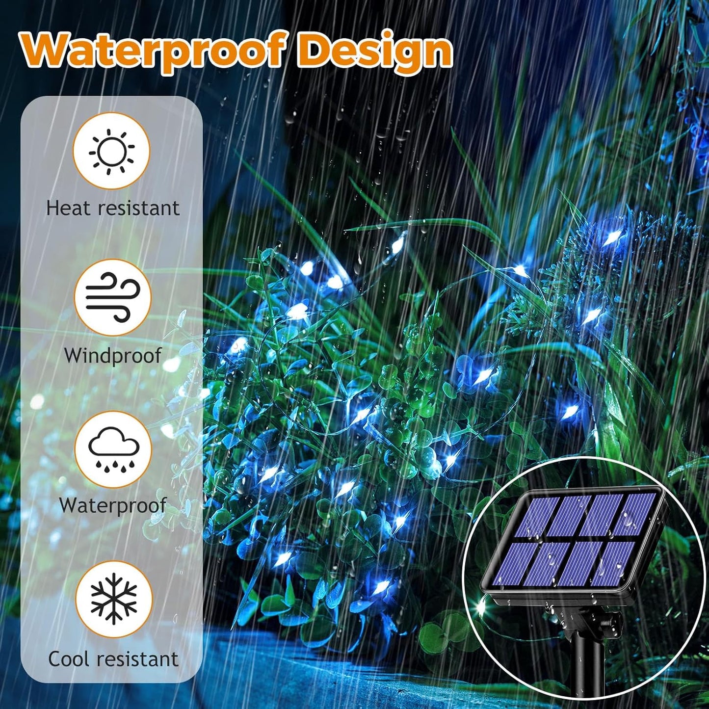 2 Pack Solar String Lights for Outside - 160LED 66FT Solar Fairy Lights Outdoor Waterproof 8 Modes, Copper Wire Solar Powered Twinkle Lights for Tree Garden Christmas Wedding Party Decor, Blue