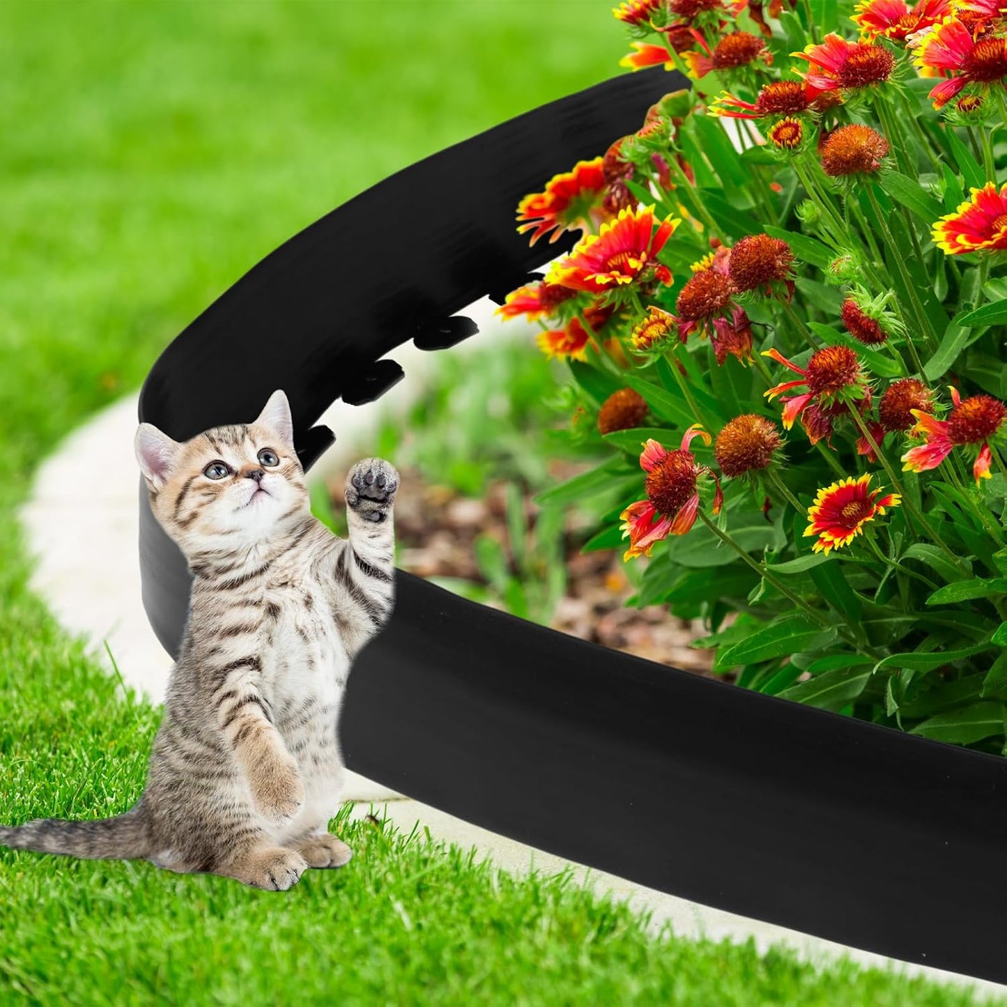 6 Inch Tall 33 ft Length No Dig Landscape Plastic Edging Kit with Hammer Spikes Plastic Garden Flower Bed Edging Landscape Edging Border for Gardens Border Lawn Grass Yard(Black)