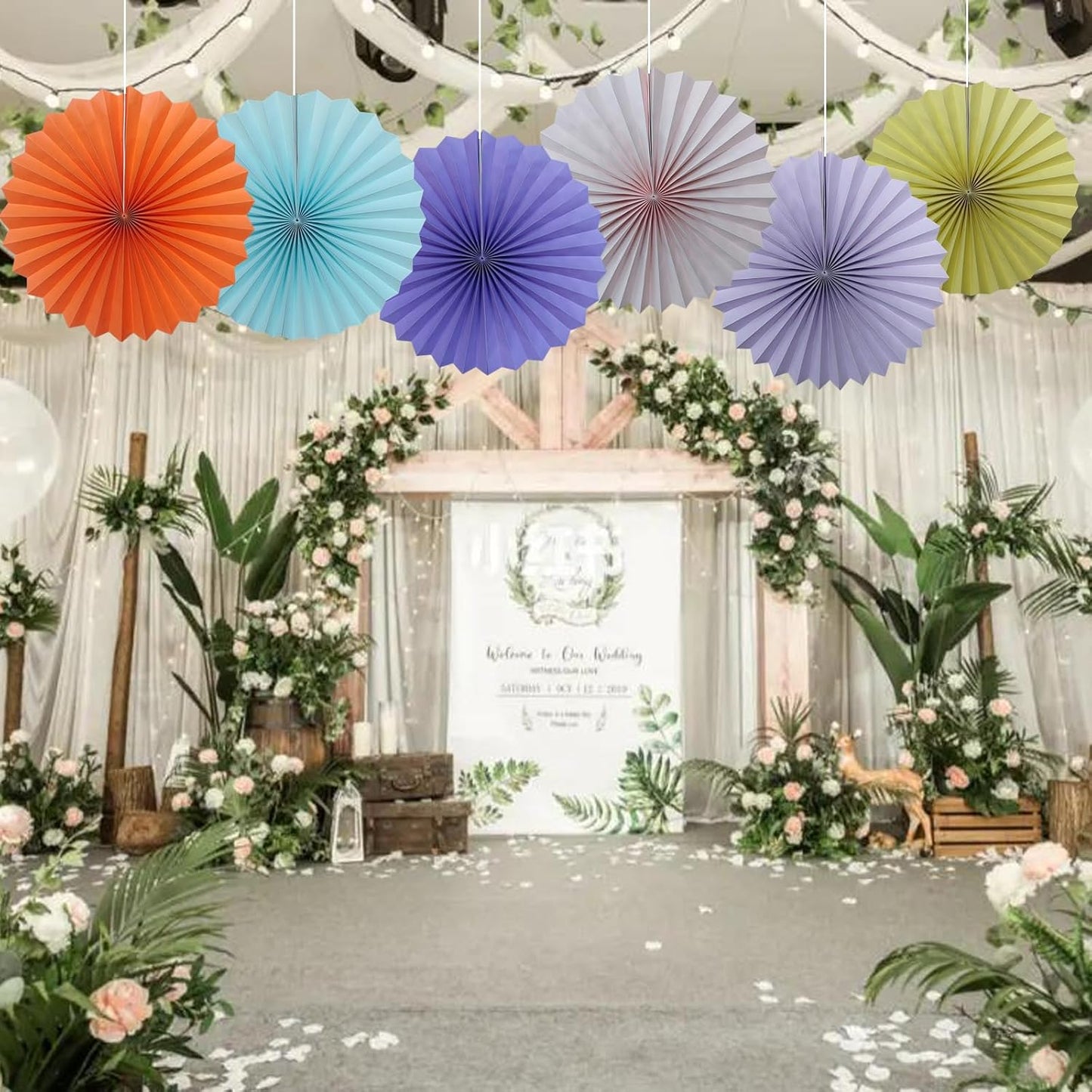 BARTHEW Yellow Hanging Paper Fans,Yellow Accessories Paper Decorations for Party,Color Party Decorations,Bee Themed Classroom Decor,16in Hanging Paper Fans 30 Color DIY Set （Light Yellow）