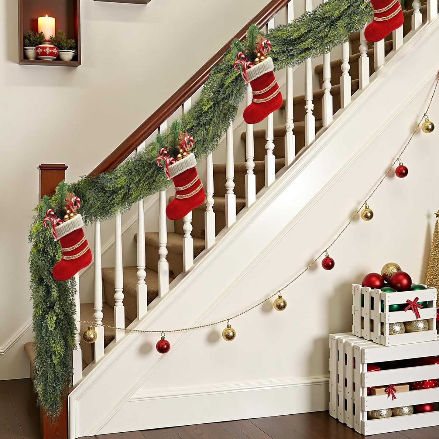 6 ft Christmas Garland, Cedar Garland, Real Touch Cypress Garlands, Green Artificial Greenery Garland for Mantel Indoor Outdoor Christmas Decorations