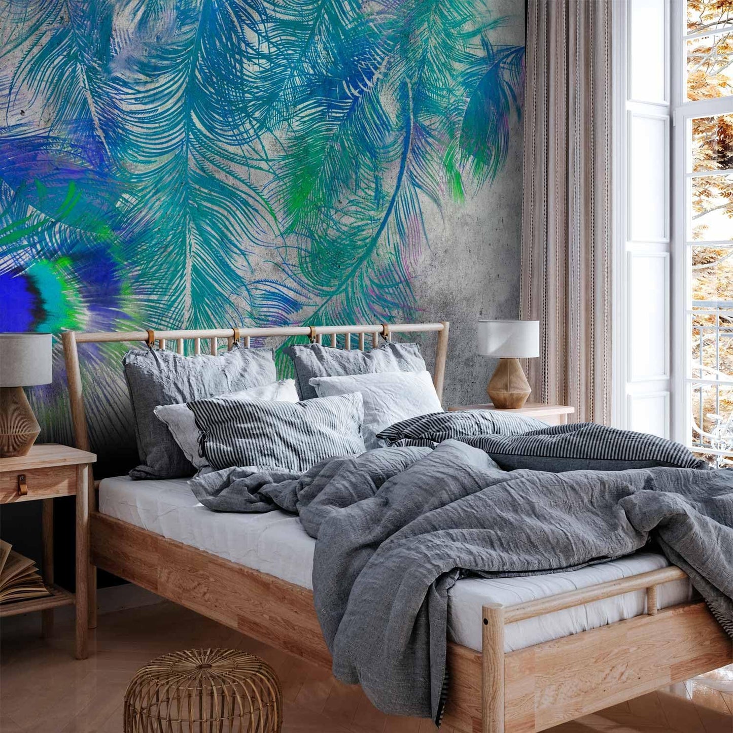 artgeist Premium Wall Mural Cement Feather 98x69 in - XXL Non-Woven Wallpaper Fleece Wall Decor Photo Print Picture Image Design Landscape Colorful Abstract n-A-1488-a-a