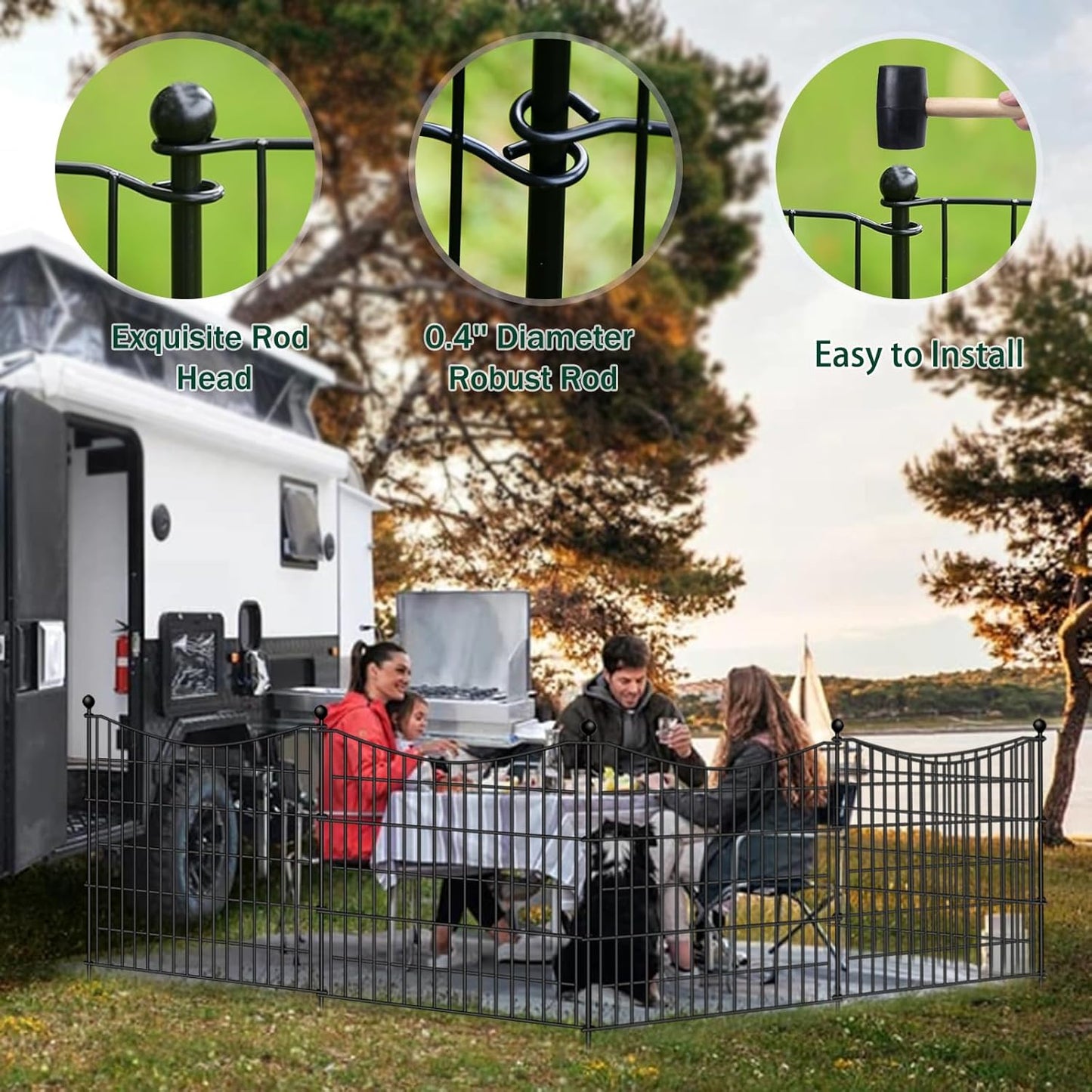 10 Panels No Dig Dog Fence Outdoor for Yard, 24 in(H) X 20 ft(L) Decorative Tall Garden Fence Animal Barrier, Rustproof Metal Wire Garden Edging and Borders, Temporary Fencing Stakes