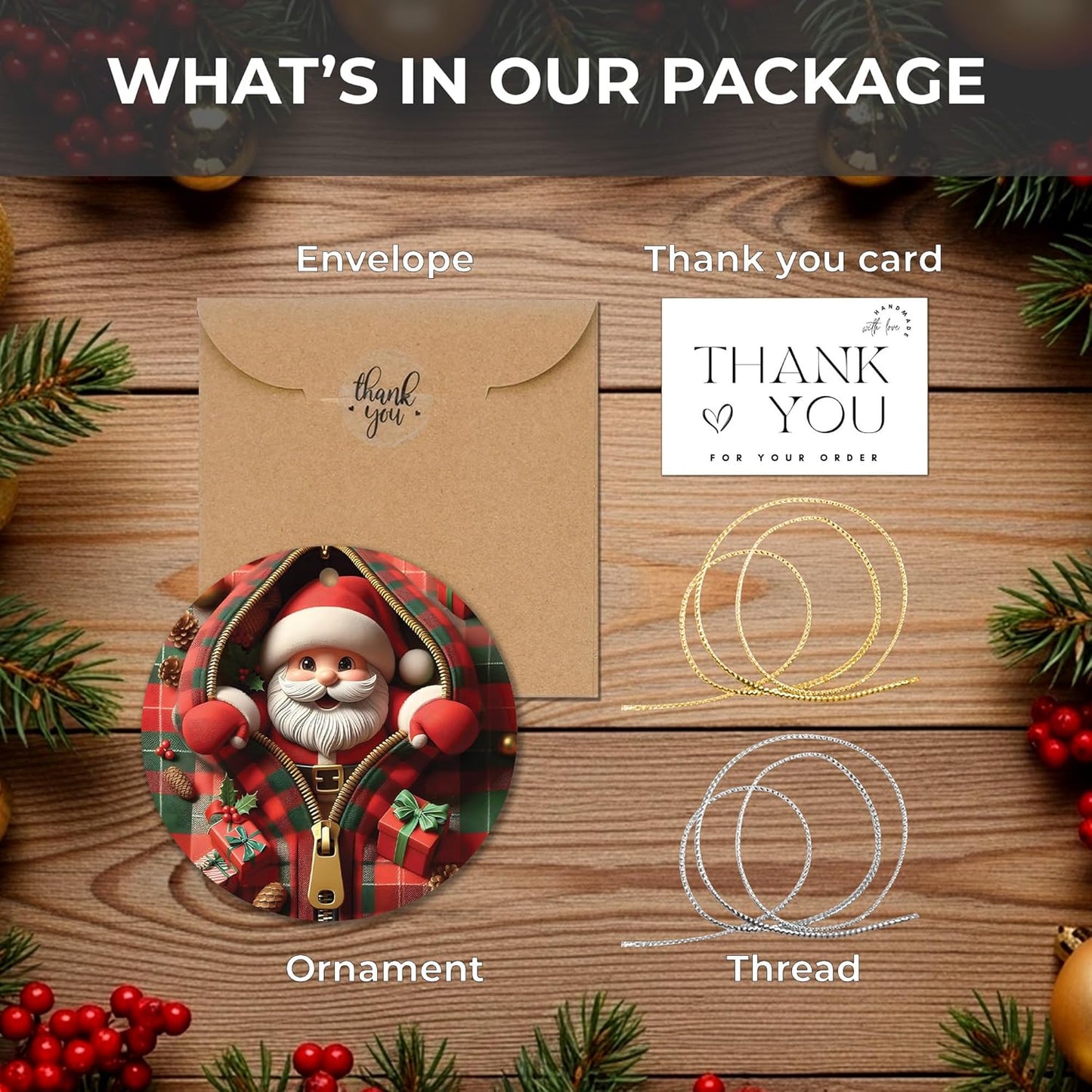 Jabihome Christmas Ornaments 2024, Exchange for Women, Men, Collectible Dated Year Ornaments for Tree, Unique Acrylic Suncatcher, Printed Stained Glass Effect Decor (Santa's Gifts)