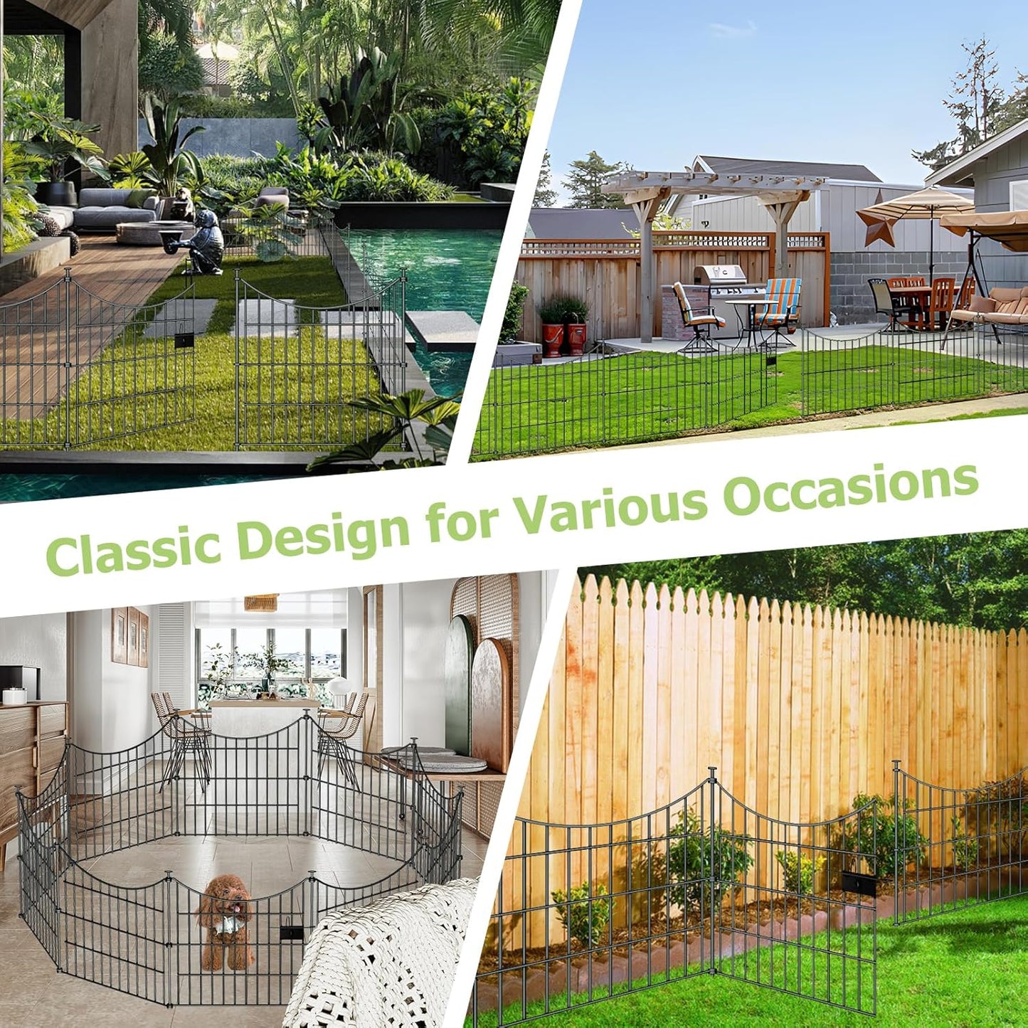 10 Panels Garden Fence Dog Fence Outdoor for Yard, 24in H x 20ft L Rustproof Metal Fencing with Ground Stakes | No Dig Animal Proof Containment for Pets/Rabbits | Durable Patio Security Panels