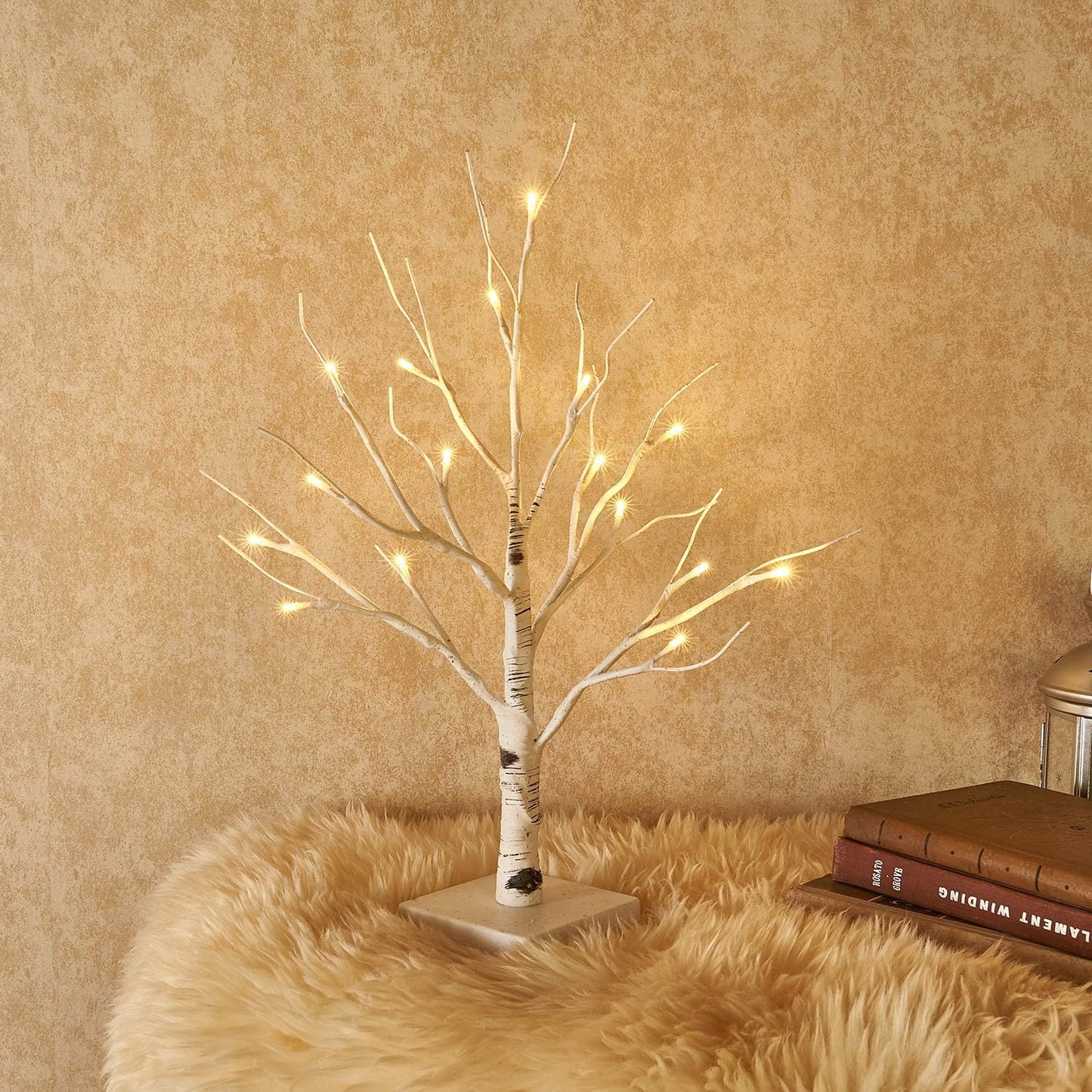 Hairui Lighted Easter Tree with Timer, Tabletop Birch Tree with Lights 18IN 24 LED for Fireplace, Mantle Party Decoration