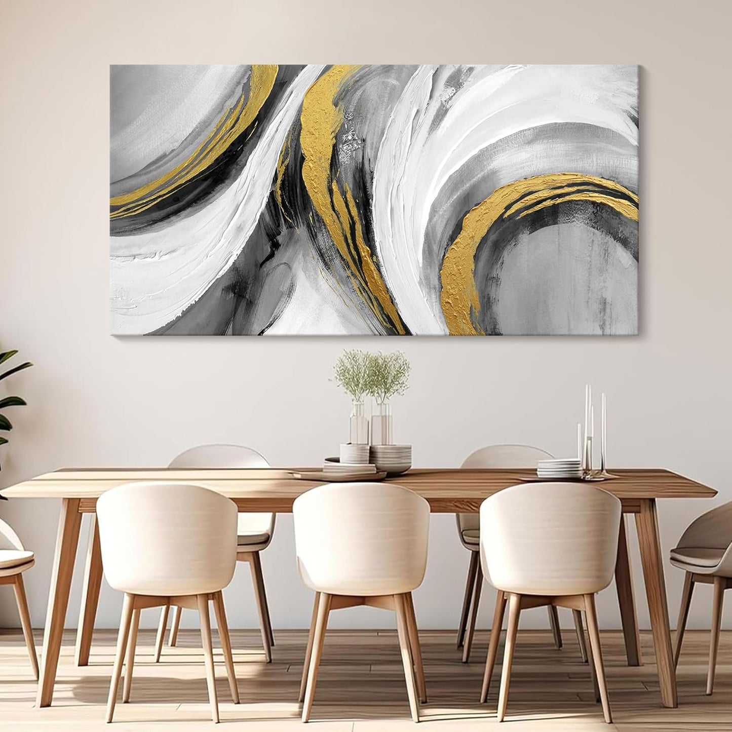 Abstract Bedroom Wall Art - Black and White Grey Abstract Gold Foil Hand Painted Texture Modern Canvas paintings for Living Room Kitchen Hallway Office Wall Decor 20x40 IN