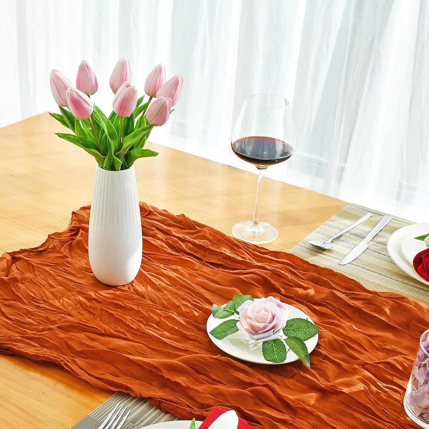 Mandy's Artificial Tulips 20 Stems Peach PU Faux Flowers for Wedding Home Decor 13.5 Inch