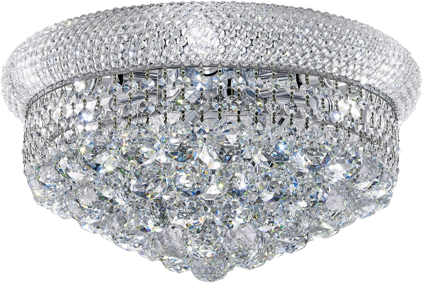 7-Light Crystal Flush Mount Chandelier Ceiling Light Fixture for Living Room Dining Room Bedroom Foyer Entryway Hallway Closet Bathroom (Chrome D18)