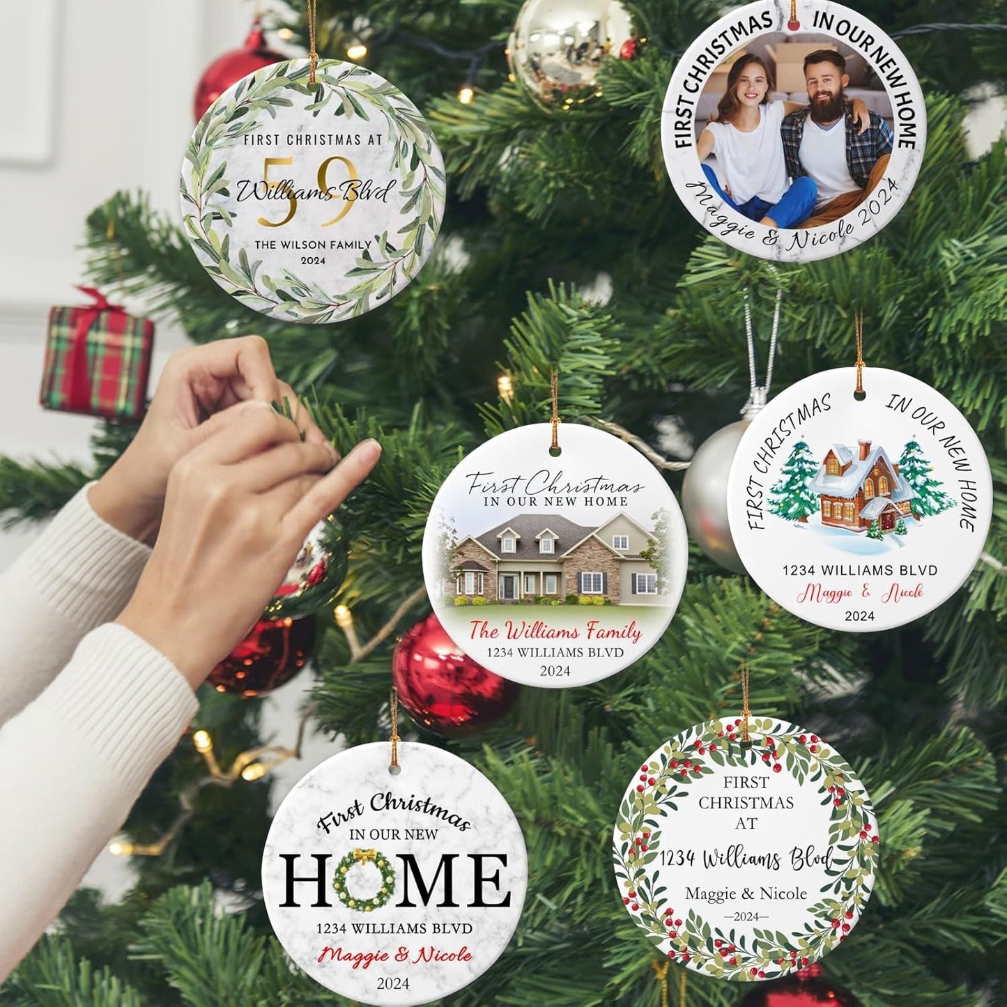 Personalized New Home Ornament 2025 w/Photo & Address, Custom First Christmas in Our New Home Ornaments,Double-Sided Ceramic Customized New House Xmas Ornaments