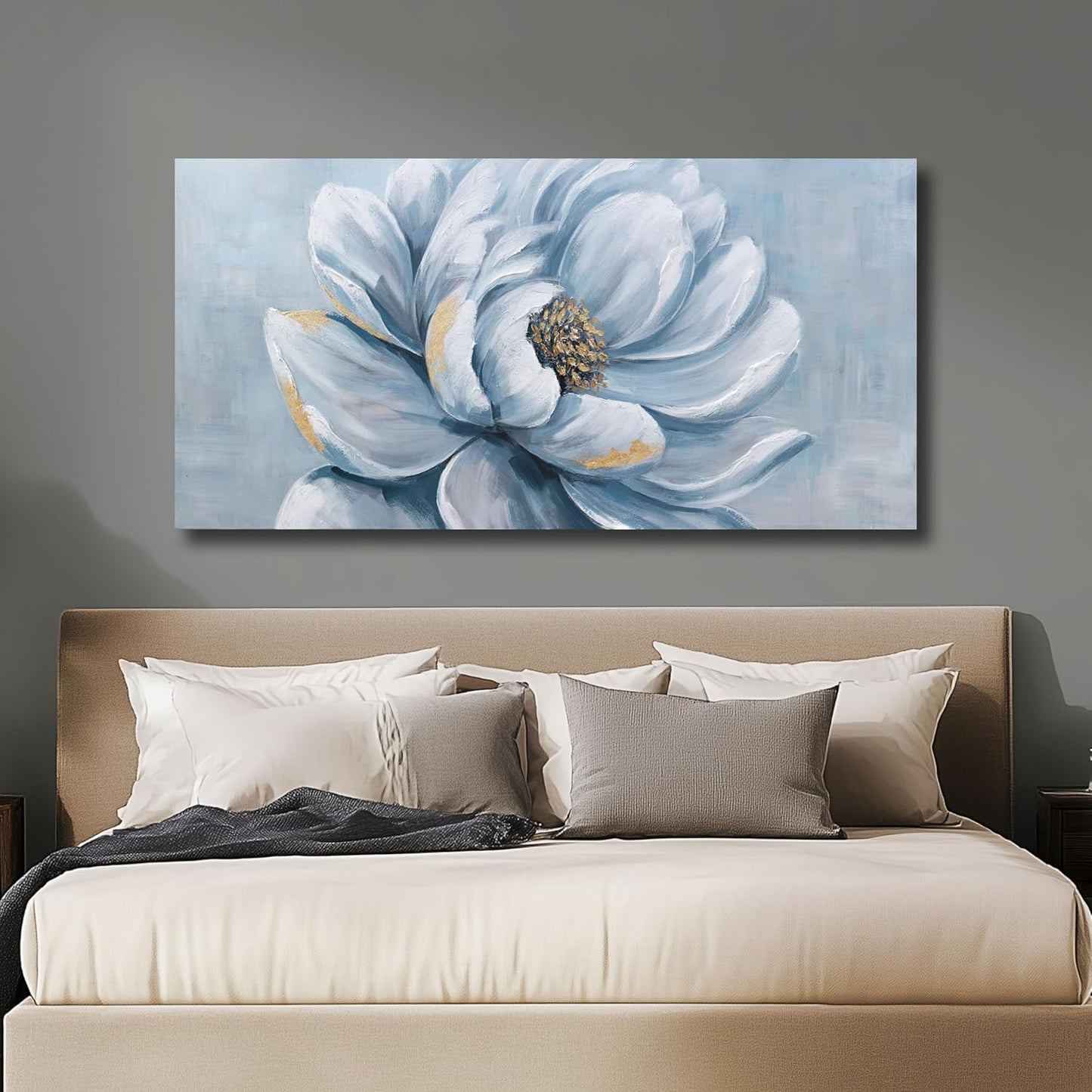 Belmrxne Flower Wall Art Blue and Gold Wall Decor Funky Canvas Painting Wall Prints Aesthetic Modern Artwork for Living Room Bedroom Dining Room Office Home Decor 24x48inch