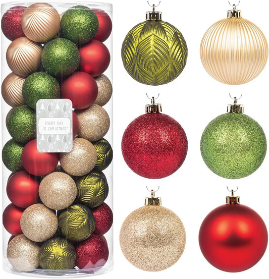 Every Day is Christmas Ornaments, Shatterproof Christmas Tree Ornament Set, Christmas Balls Decoration 50 Count (2.24"/57mm, Woodland)