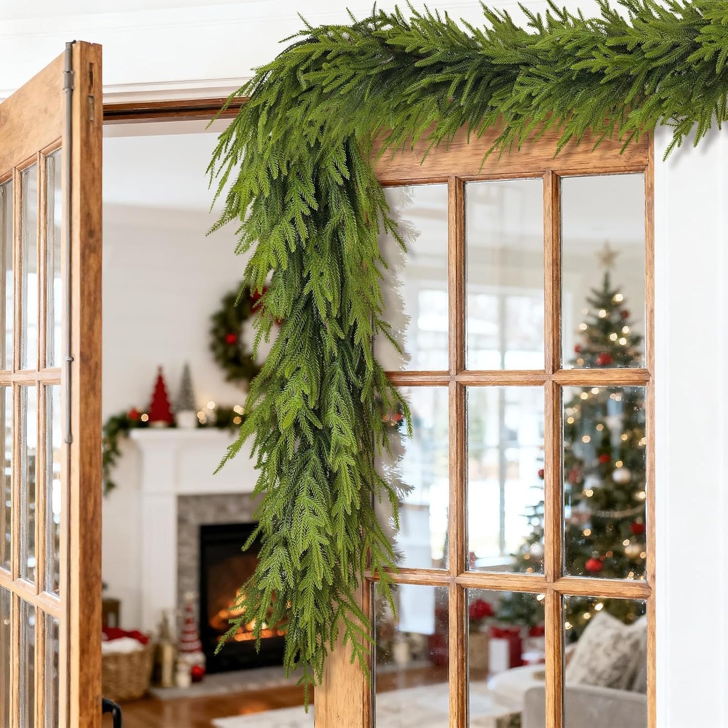 Artificial Norfolk Pine Garland - Faux Christmas Garland Fake Green Garland for Fireplace,Table, Stairs, Mantle, Window,Indoor Outdoor,Home,Holiday Decor (1 PCS,6 FT)