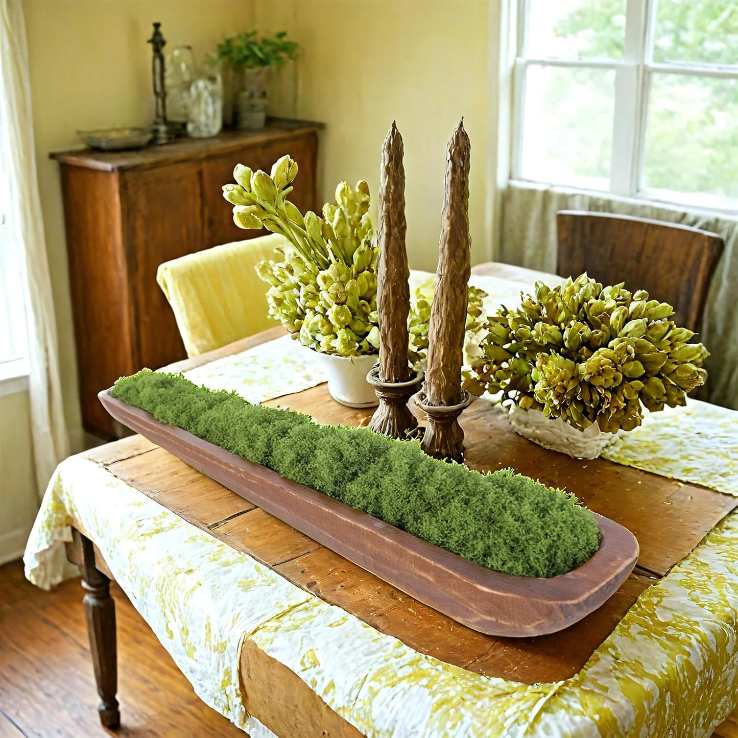 Athaliah Wooden Dough Bowl, Hand Carved Rustic Long Wood Dough Bowls for Decor, Vintage Large Wooden Bread Bowl for Table Centerpiece Dining Room Home Kitchen Decor Candles (40 Inch-Brown)