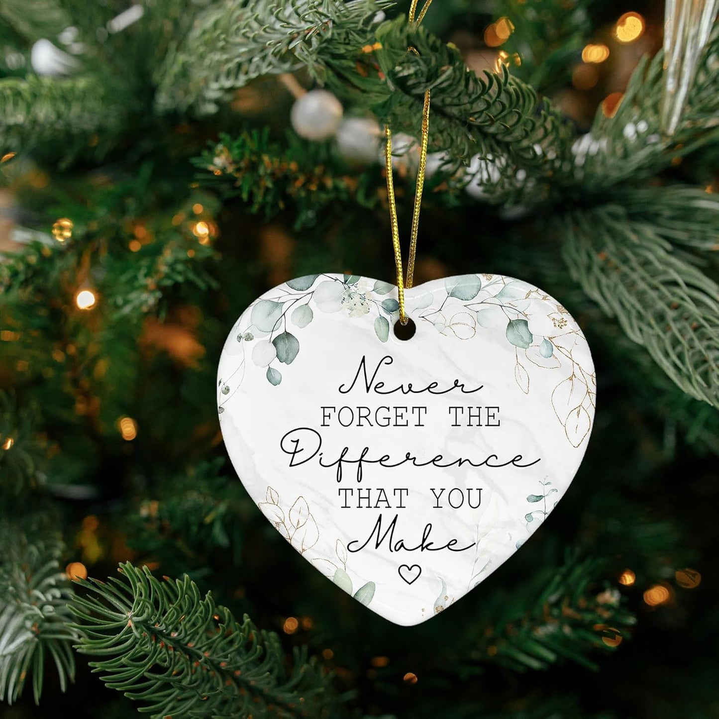 Thank You Gifts - Never Forget The Difference That You Make Ornament - Appreciation Gifts for Women, Boss, Coworker, Teacher, Nurse - Inspirational Farewell Going Away Gift - Ceramic Ornament