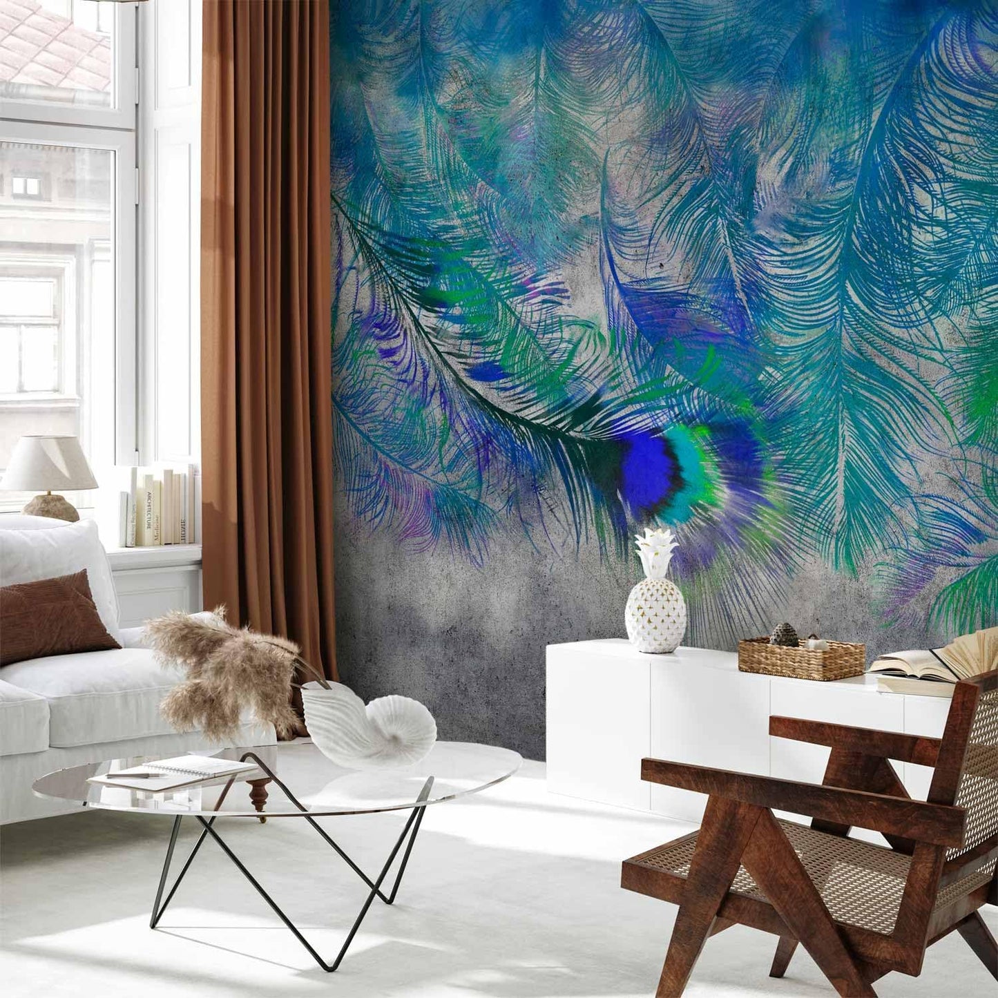 artgeist Premium Wall Mural Cement Feather 118x83 in - XXL Non-Woven Wallpaper Fleece Wall Decor Photo Print Picture Image Design Landscape Colorful Abstract n-A-1488-a-a
