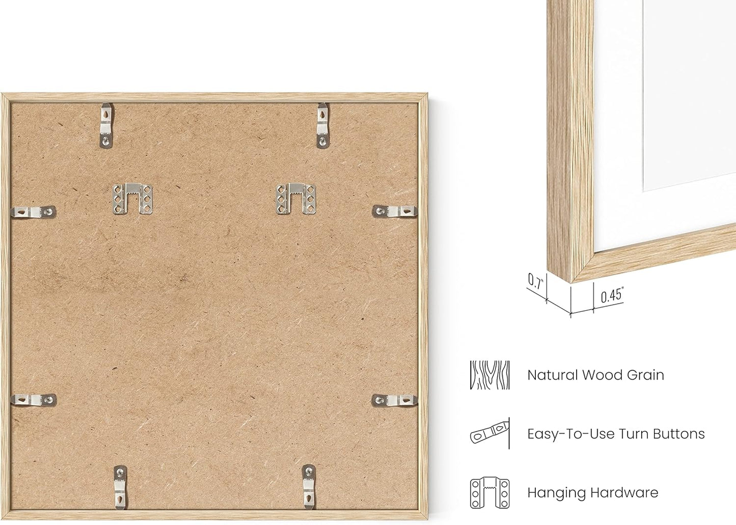 HAUS AND HUES Solid Oak Wood 16”x16” Picture Frames Matted to 12”x12” Set of 4-16x16 Frames for Wall, Square Frames with Mat, Beige Square Matted Picture Frames 16x16 (Beige Oak Frames)