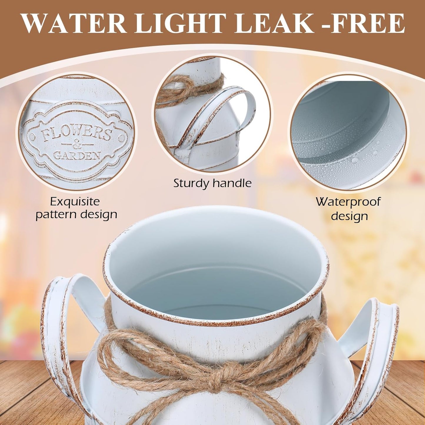 6 Inch Farmhouse Vase Decor Milk Can Vintage Flower Jug Galvanized Metal Vase with Handle Rustic Flower Buckets for Thanksgiving Christmas Table Centerpiece Weddings Gifts(Retro White,2 Pcs)