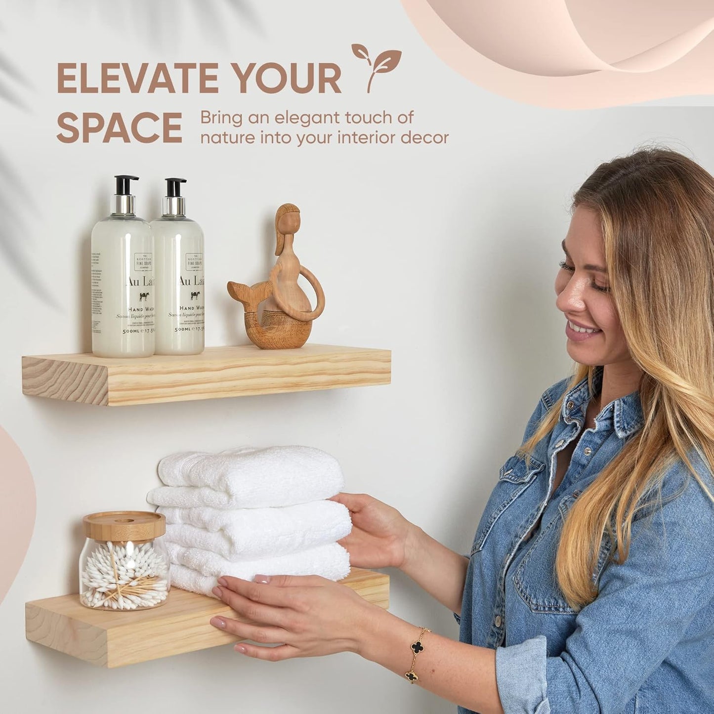 Homeforia Wood Floating Shelf 12 inch, High End Solid Natural Wood 12inch Floating Shelves for Wall Mounted, Unfinished Small Wooden Floating Shelves, Heavy Duty Bracket, 12 X 6.5 X 1.75 in, Set of 2