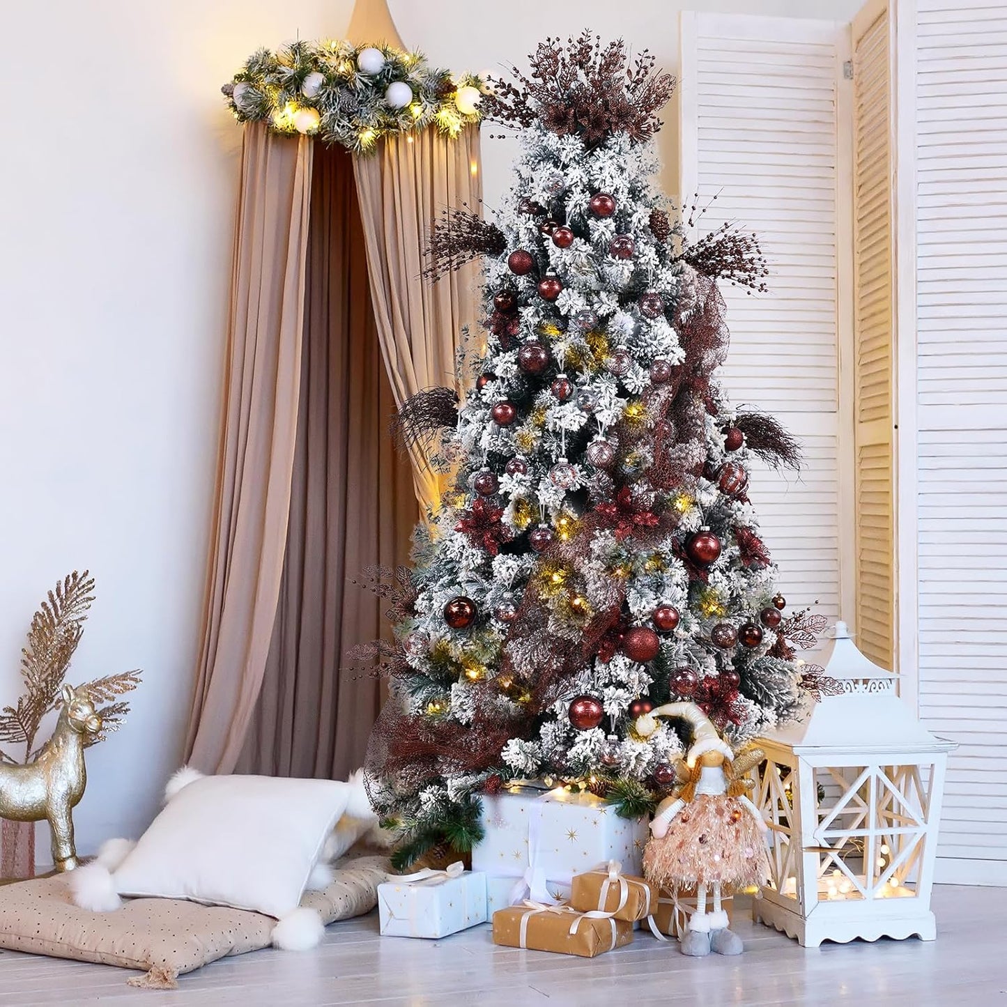 Clear Christmas Ball Ornaments,24ct Shatterproof Plastic Decorative Christmas Ornaments Hanging Xmas Tree Baubles Set with Stuffed Delicate Glittering Decorations for Holiday Party Home Decor (Brown)