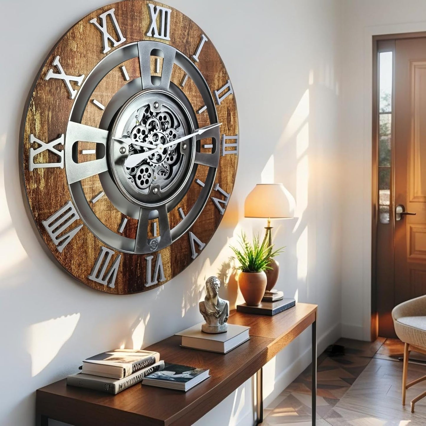 The Gears Clock Real Moving Gear Wall Clock England Line (Vintage Brown, 24 inches (60 cm))