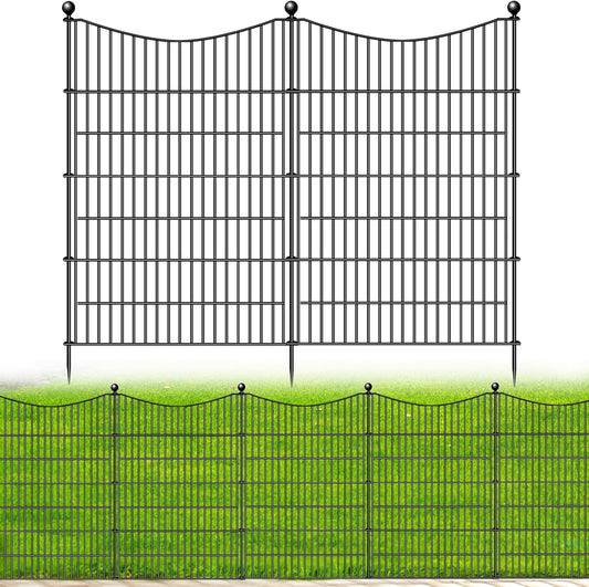 8 Panels No Dig Dog Fence Outdoor for Yard, 48 in(H) X 21 ft(L) Decorative Tall Garden Fence Animal Barrier, Rustproof Metal Wire Garden Edging and Borders, Temporary Fencing Stakes