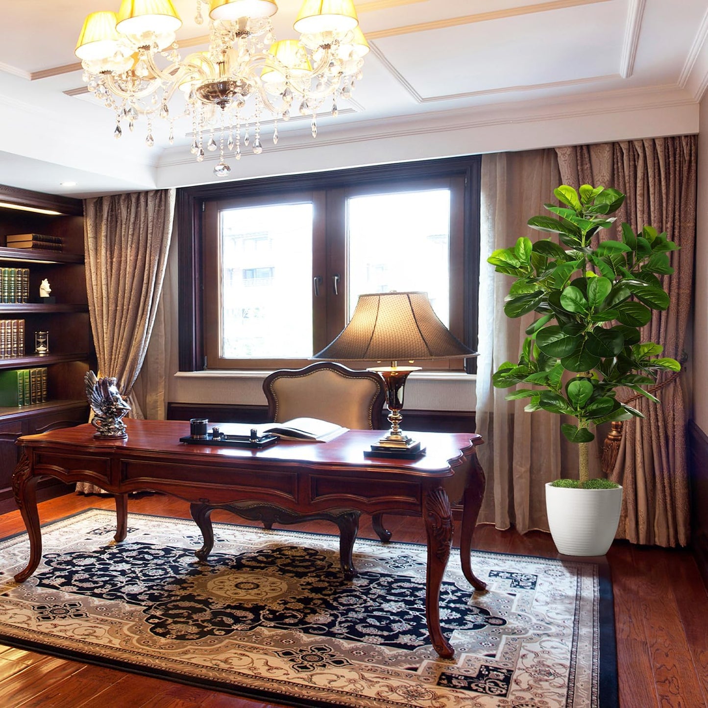 5ft Artificial Fiddle Leaf Fig Tree (60in) with Plastic Nursery Pot Faux Tree, Ficus Lyrata Fake Plant for Office House Farmhouse Living Room Home Decor (Indoor/Outdoor)