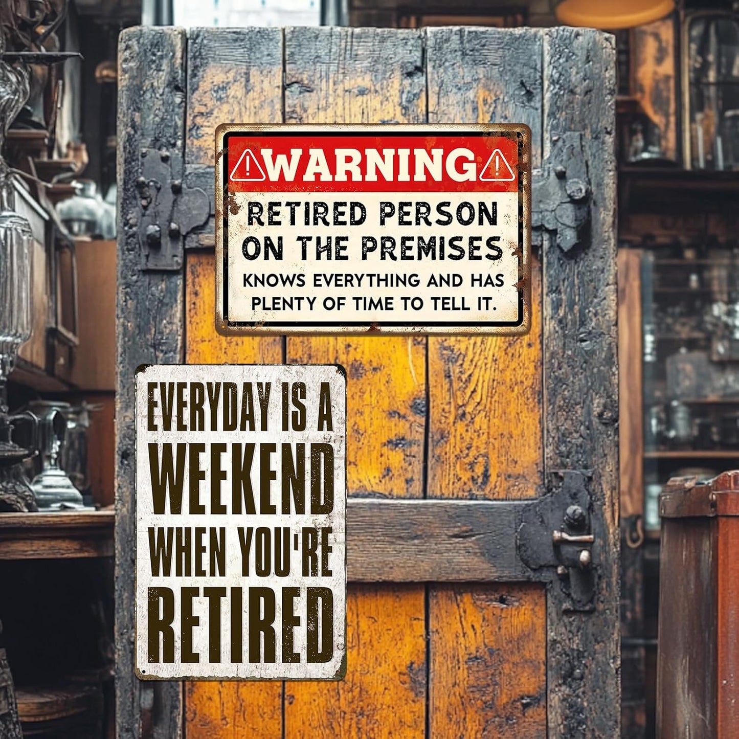 Retirement Signs - Funny Retirement Gifts for Men Vintage Warning Retired Person On Premises Metal Tin Sign for Happy Retirement Party Door Decor Retired Yard Gifts for Women 8x12 Inch