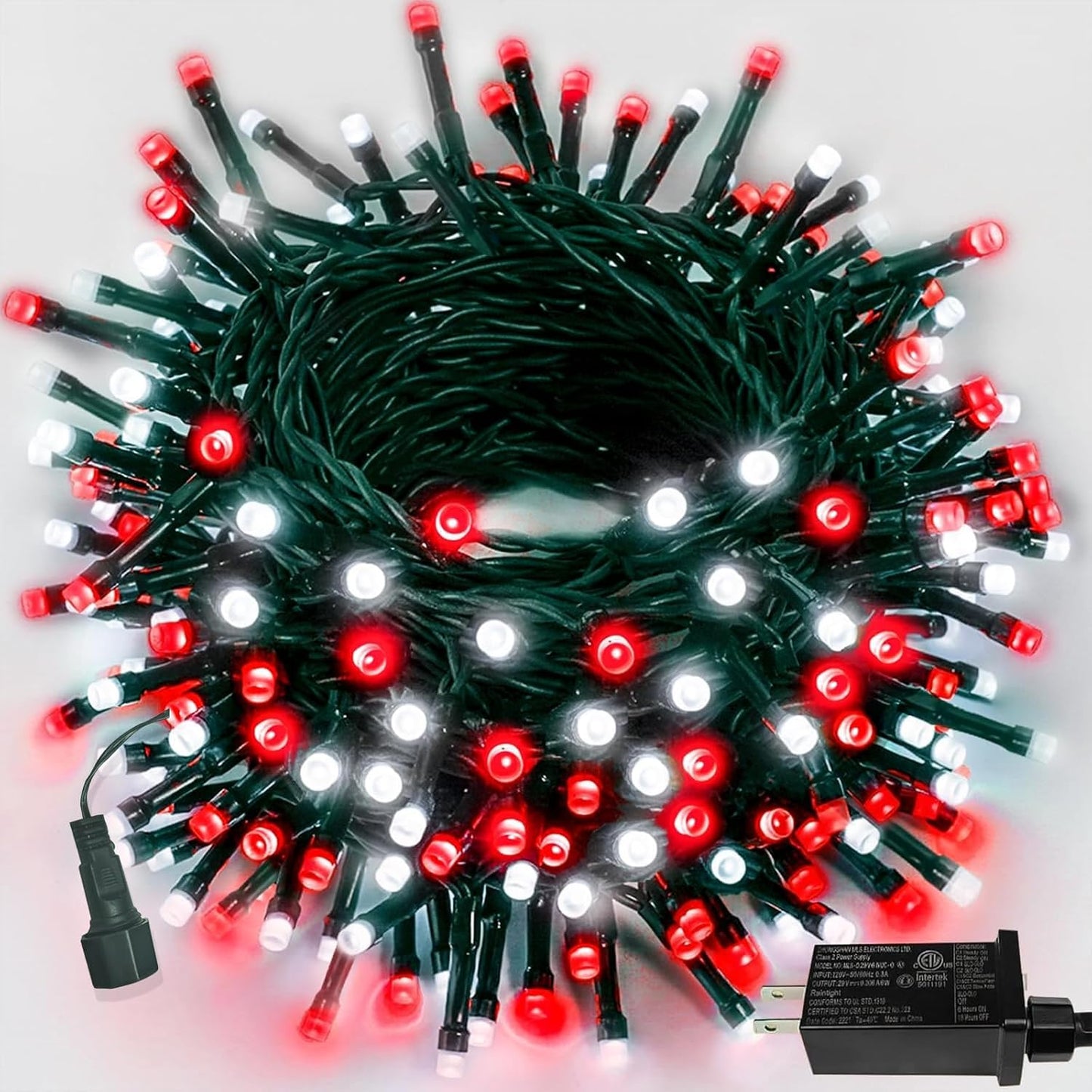 75.8 FT 200 LED Red and White Christmas Lights Outdoor Indoor, Timer & Memory Function & 8 Modes, Extendable Green Wire, Waterproof Fairy Twinkle Lights for Xmas Tree Holiday Party Garden Yard Decor