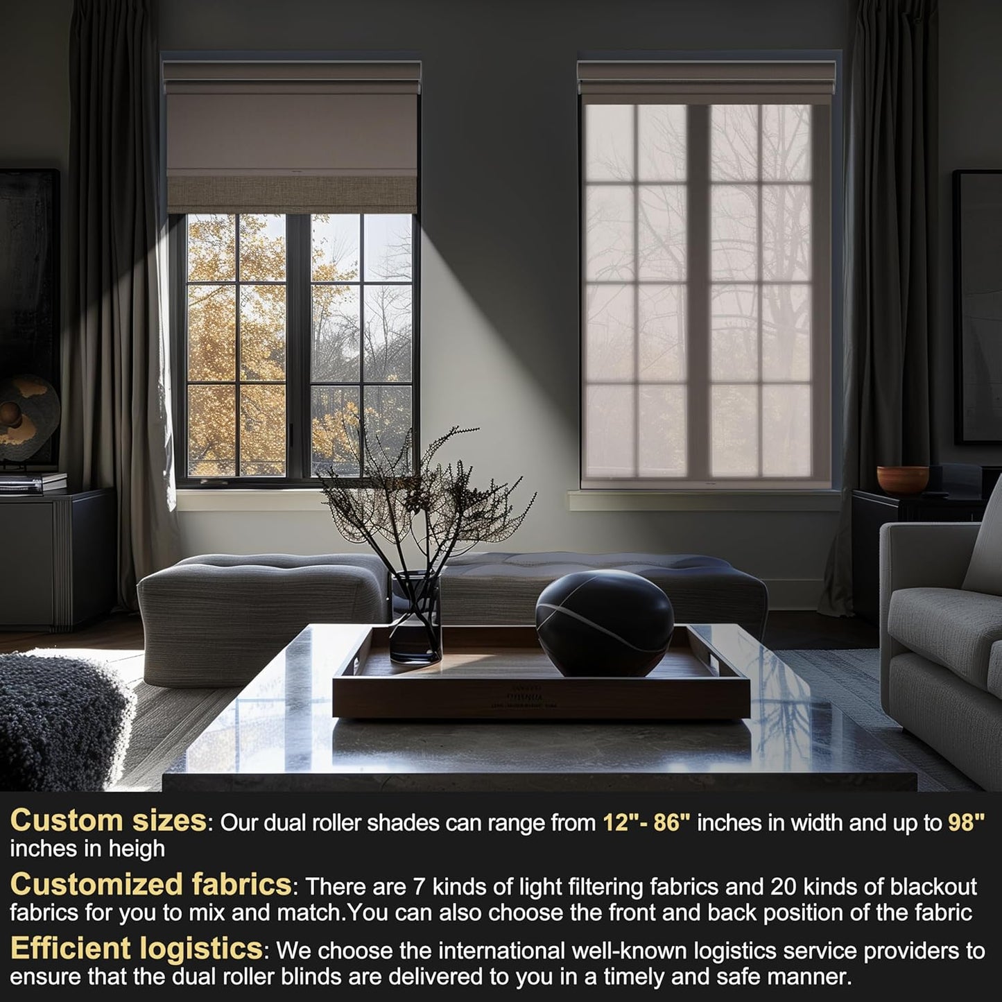 BERISSA Cordless Dual Roller Shades With Cassette Valance, Blackout and 5% Light Filtering, Day and Night for Home Office, Linen Pink, Custom Sizes